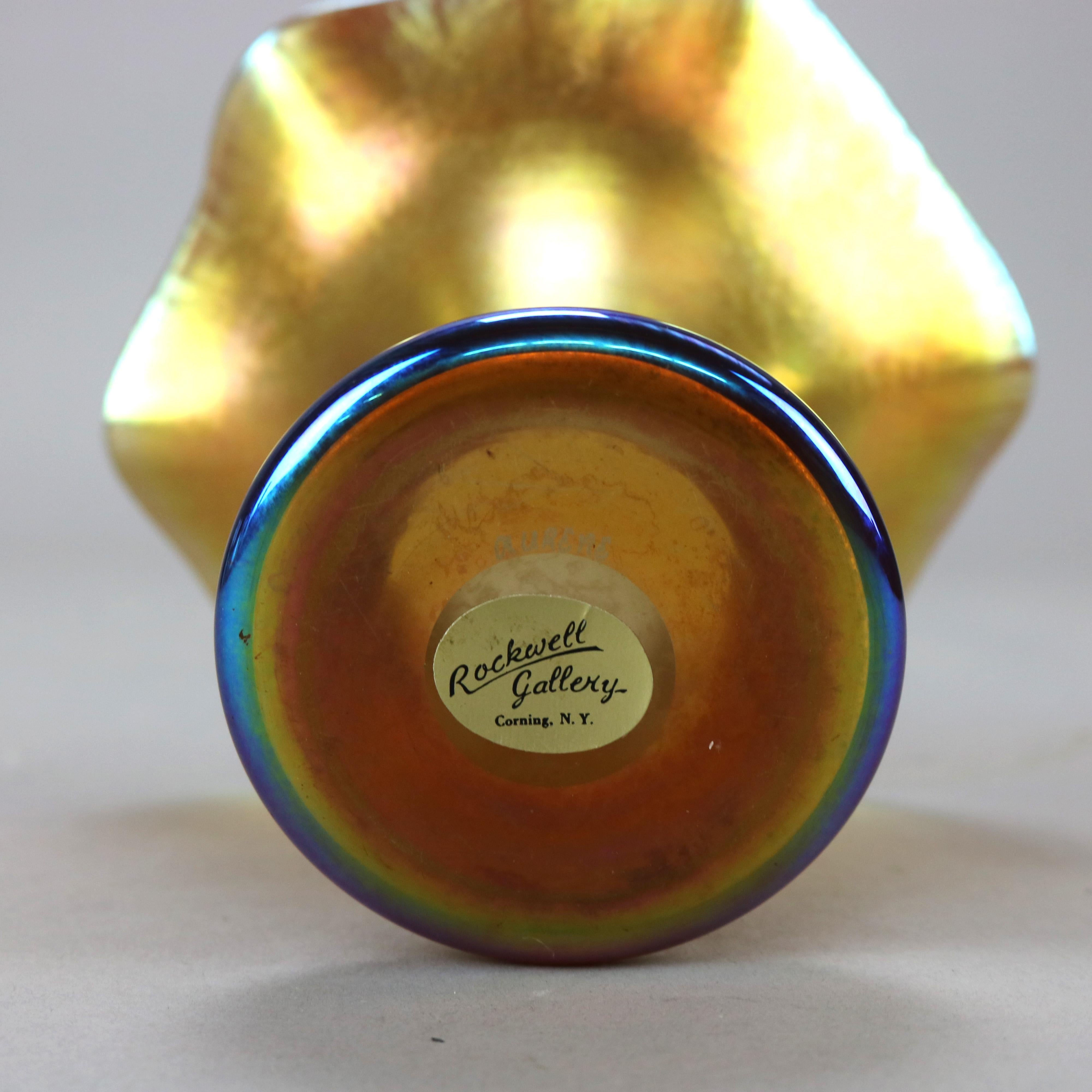 Arts and Crafts Antique Steuben Gold Aurene Art Glass Fluted Vase circa 1920