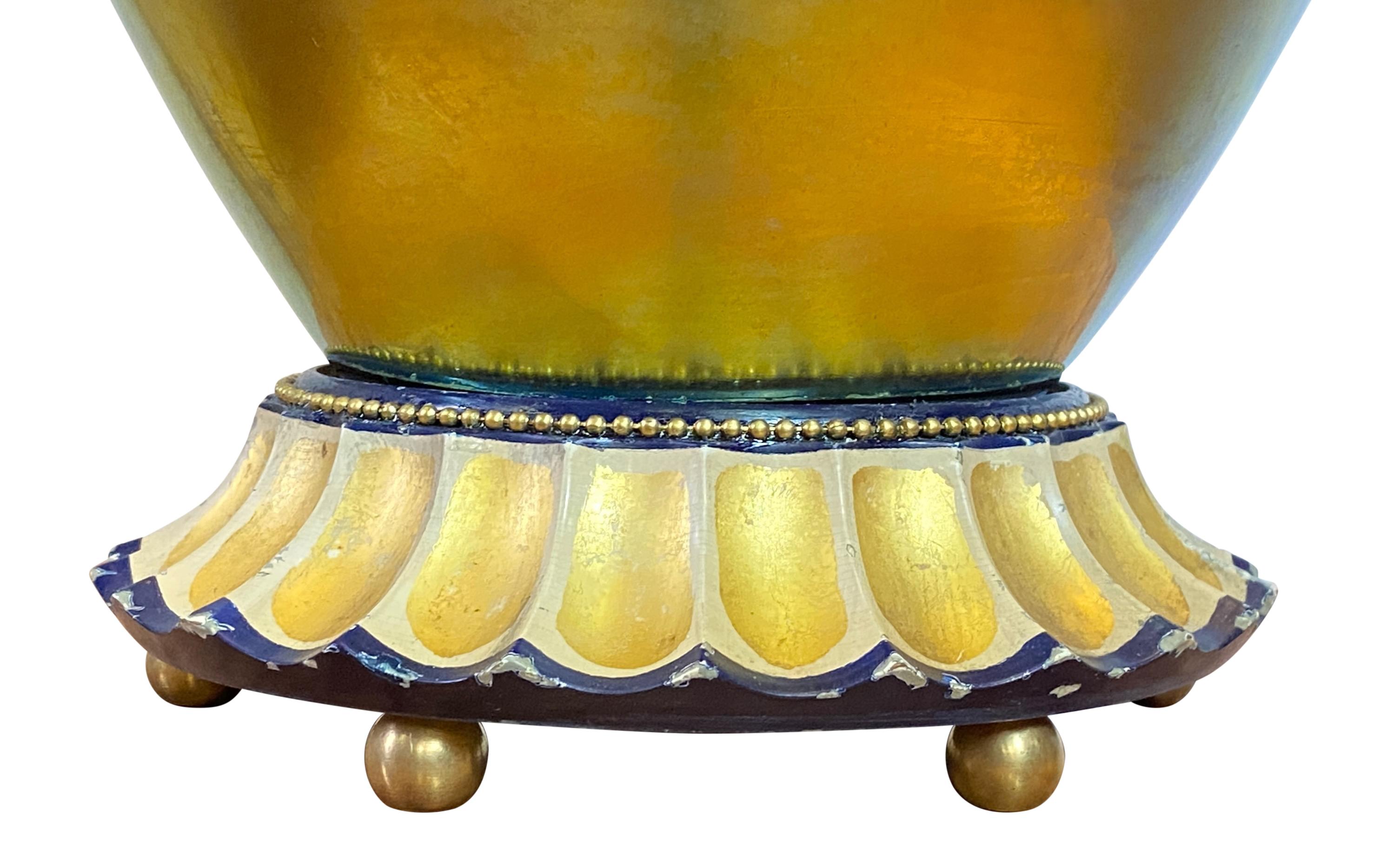 Art Nouveau Antique Steuben Gold Aurene Art Glass Table Lamp, Early 20th Century For Sale