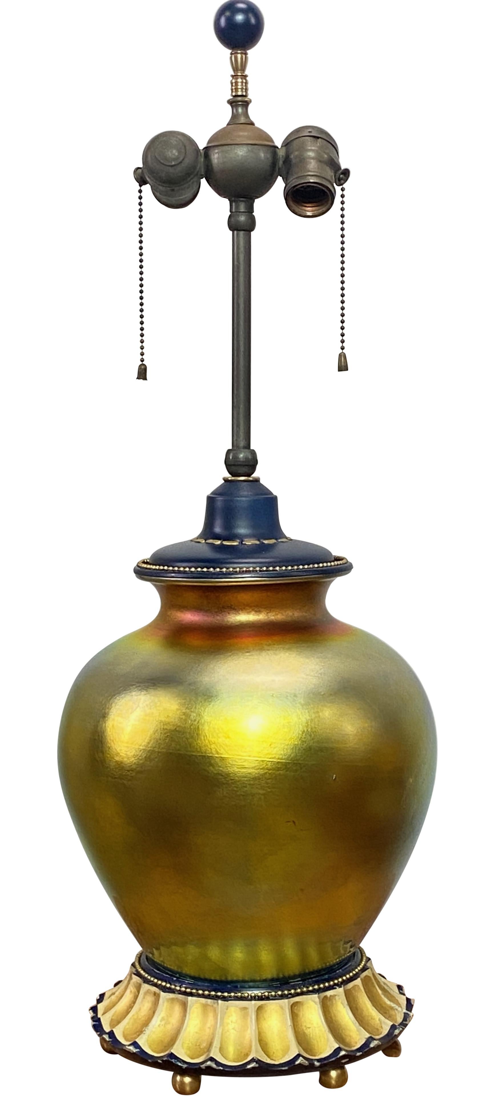Ancienne lampe de table en verre d'art Steuben Glass Gold Aurene, début du 20e siècle Bon état - En vente à San Francisco, CA