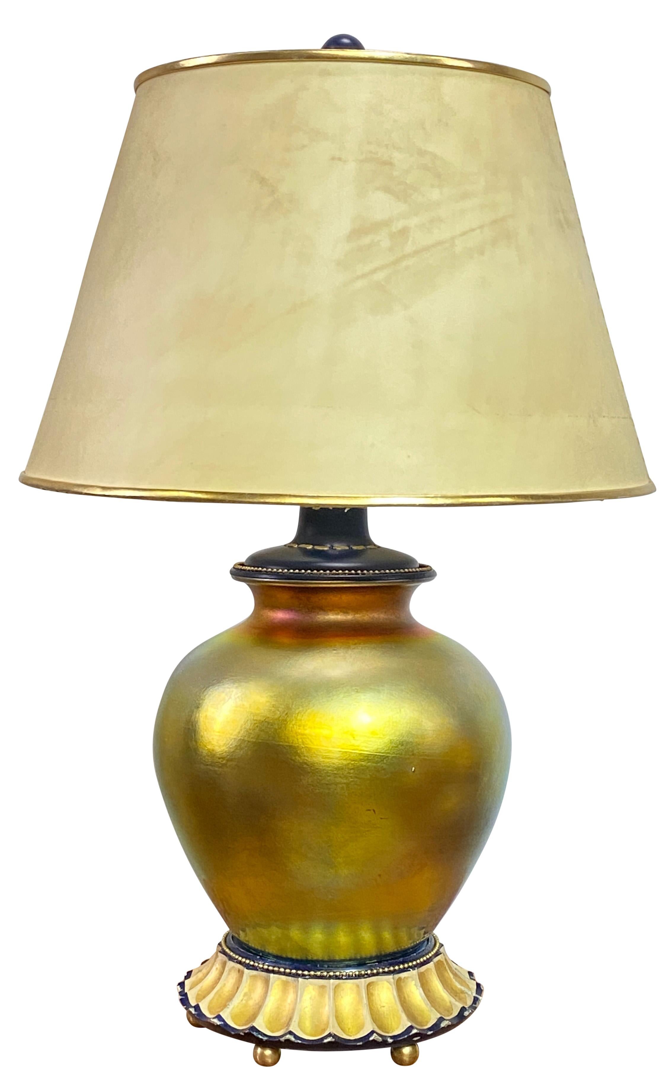 Antique Steuben Gold Aurene Art Glass Table Lamp, Early 20th Century For Sale 1
