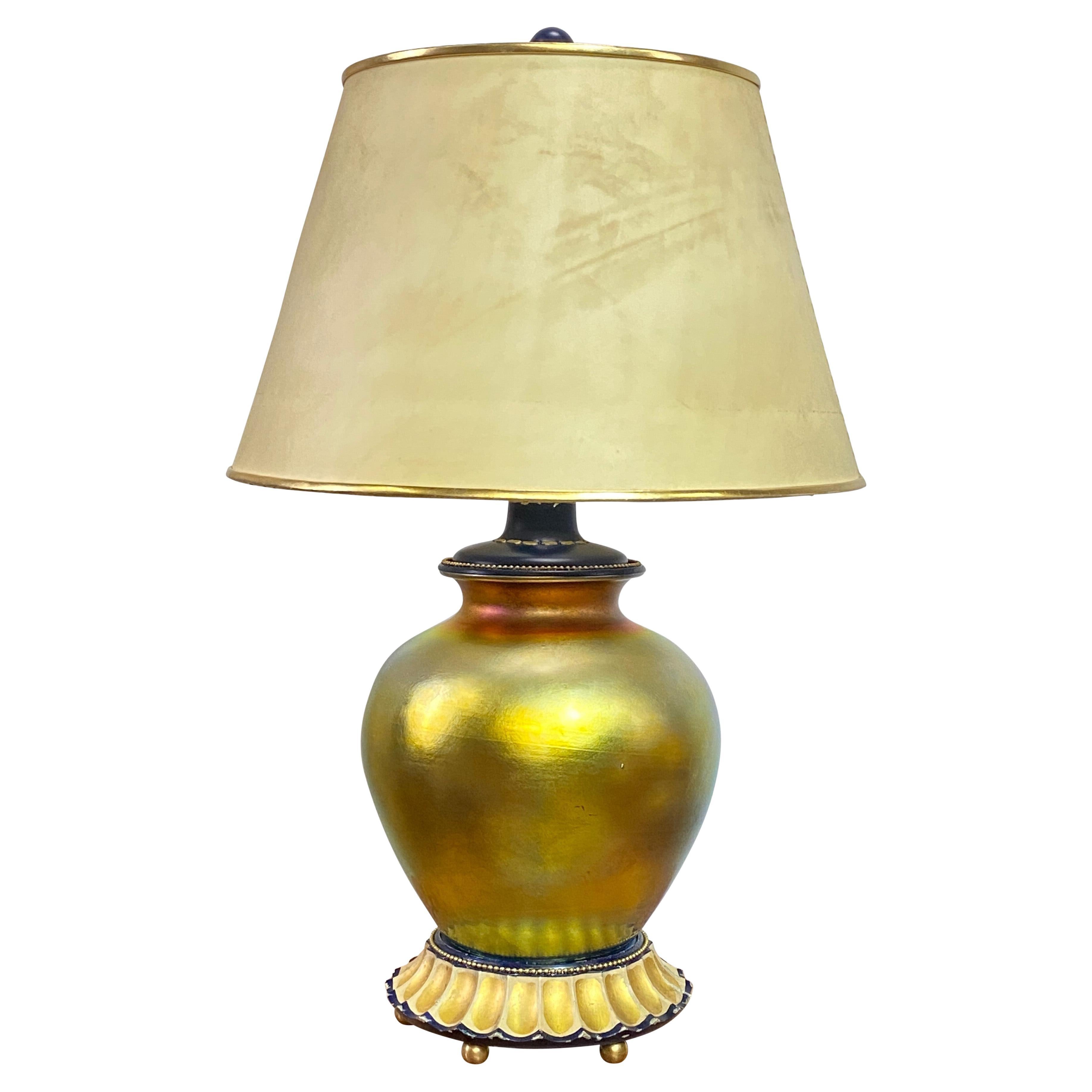 Antique Steuben Gold Aurene Art Glass Table Lamp, Early 20th Century