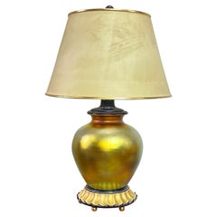 Antike Steuben-Tischlampe aus Gold-Aureene-Kunstglas, frühes 20. Jahrhundert