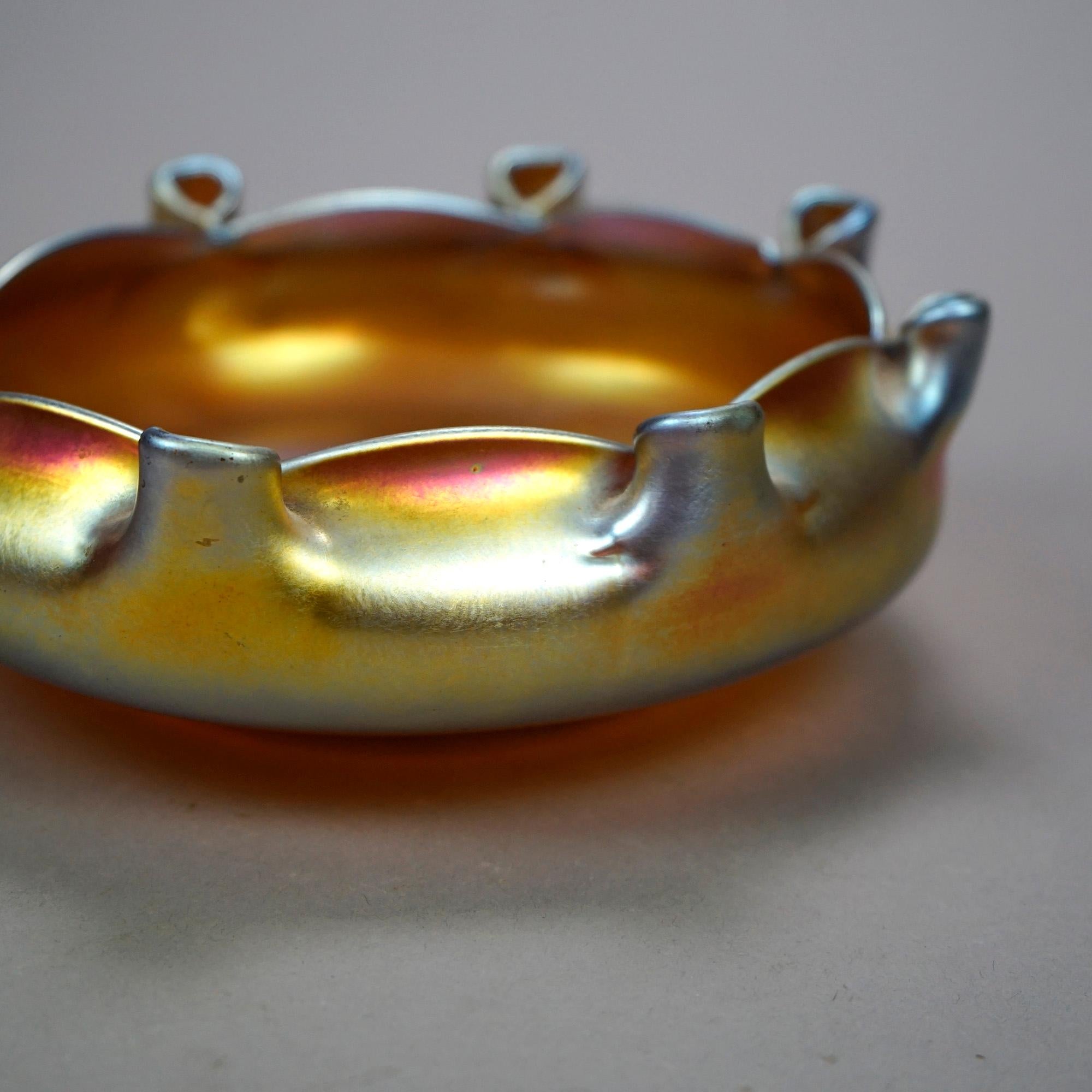Antique Steuben Gold Aurene Reticulated Low Bowl Circa 1920 In Good Condition In Big Flats, NY