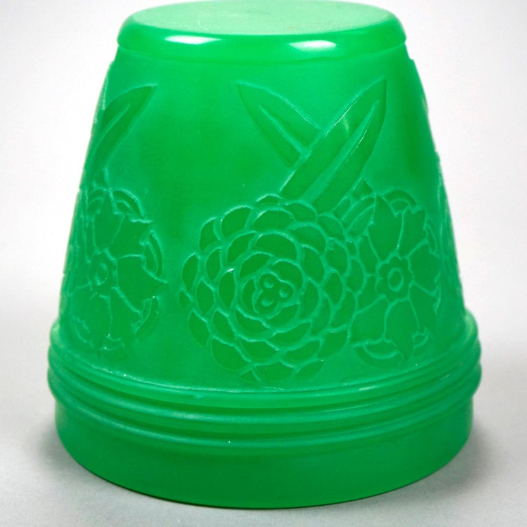 Antique Steuben Jade Green Art Glass Cutback Vase, Floral Design, Circa 1930 For Sale 1
