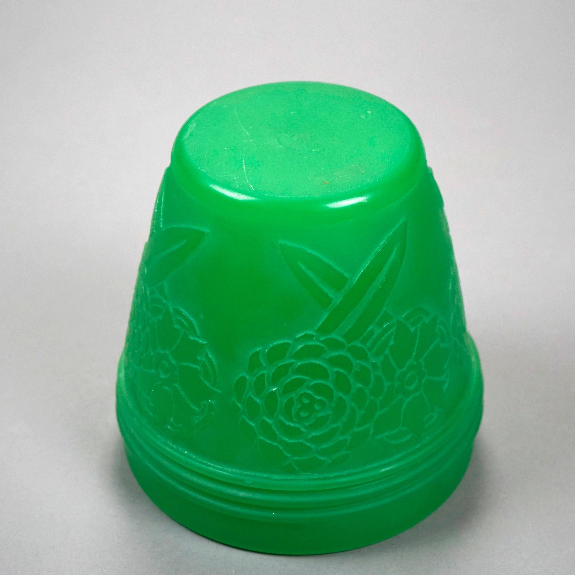 Antique Steuben Jade Green Art Glass Cutback Vase, Floral Design, Circa 1930 1