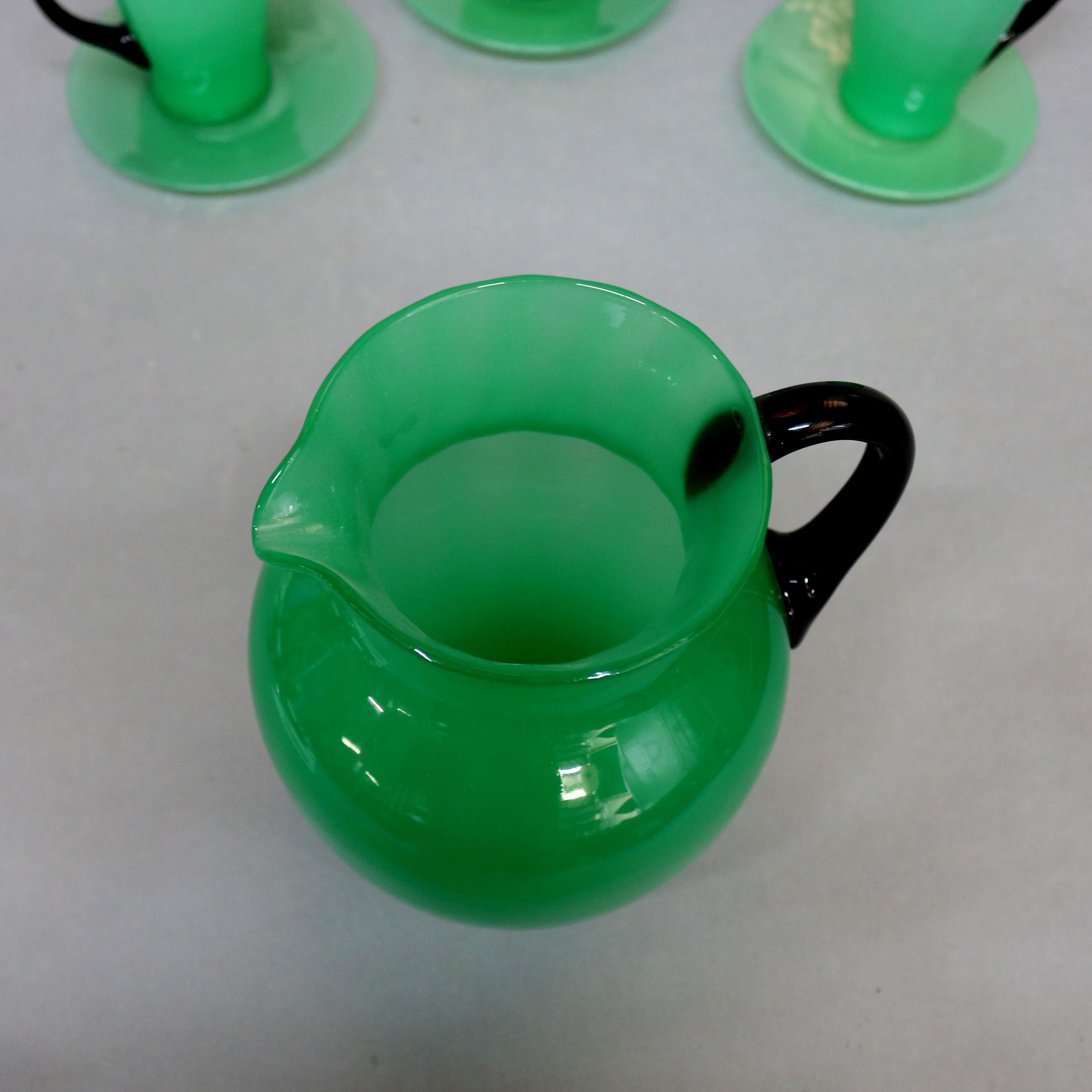 Antique Steuben Jade Green and Black Art Glass Chocolate Set, circa 1930 In Good Condition In Big Flats, NY