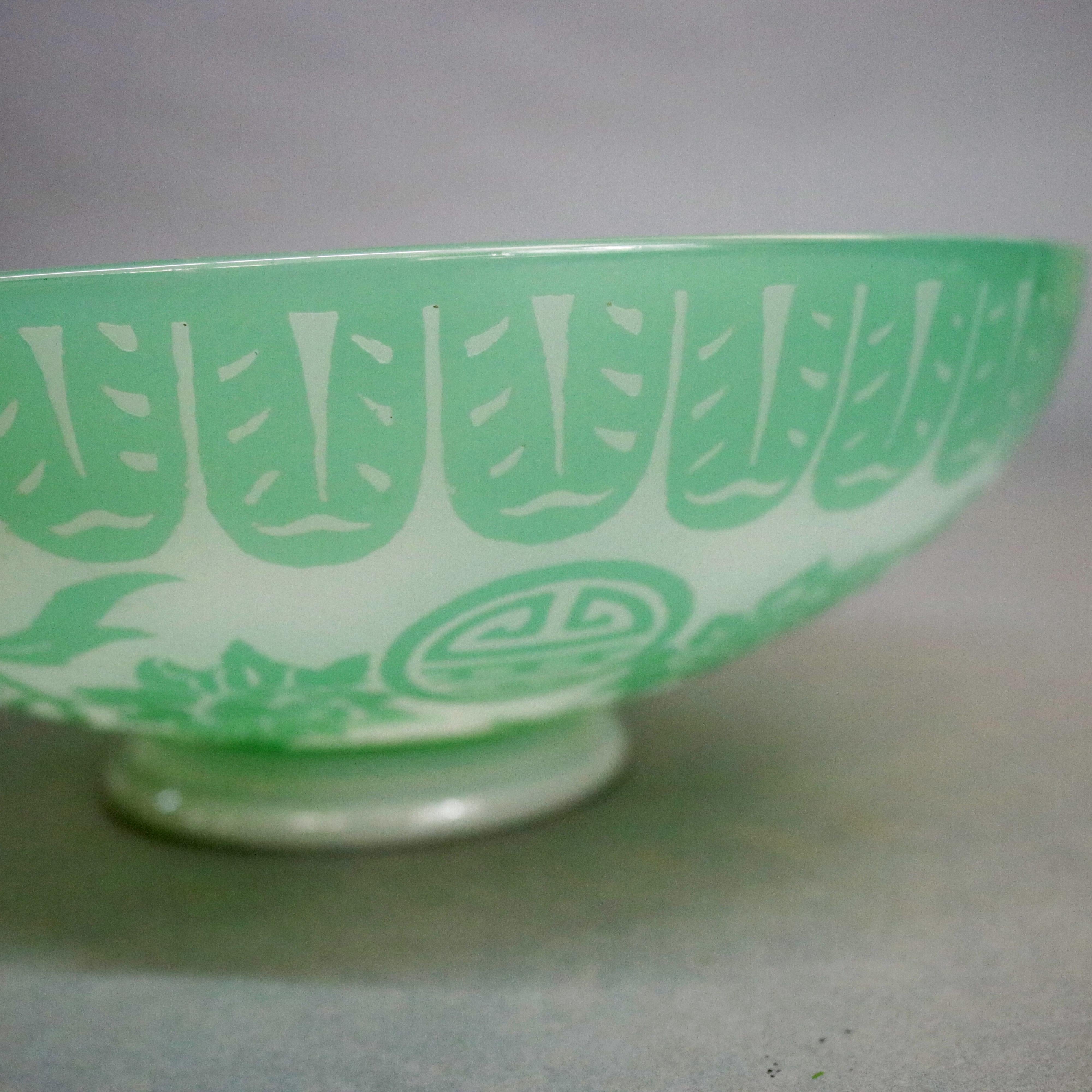 Antique Steuben Jade Green Cut Back Chinoiserie Center Bowl with Peonies 5