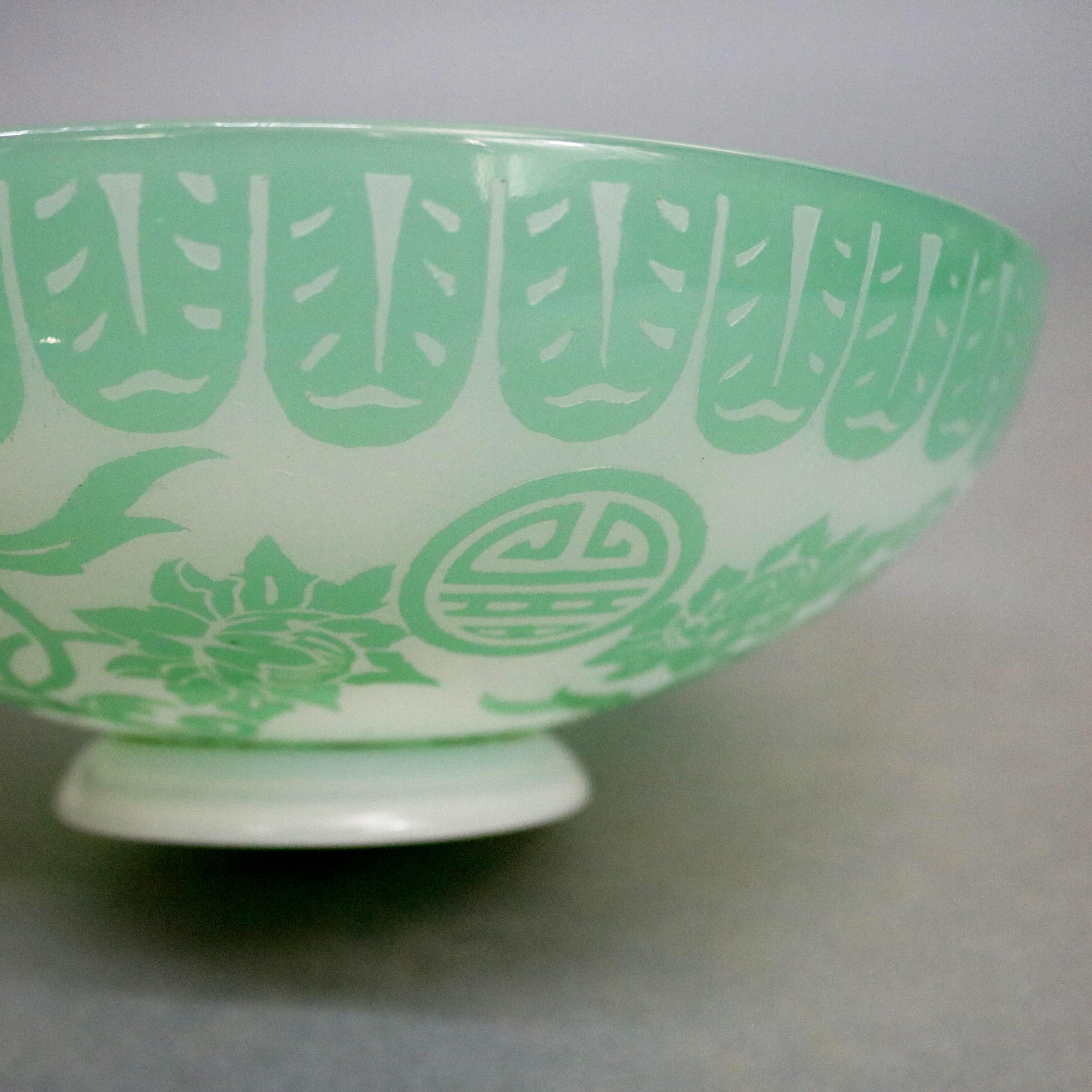 Antique Steuben Jade Green Cut Back Chinoiserie Center Bowl with Peonies 6