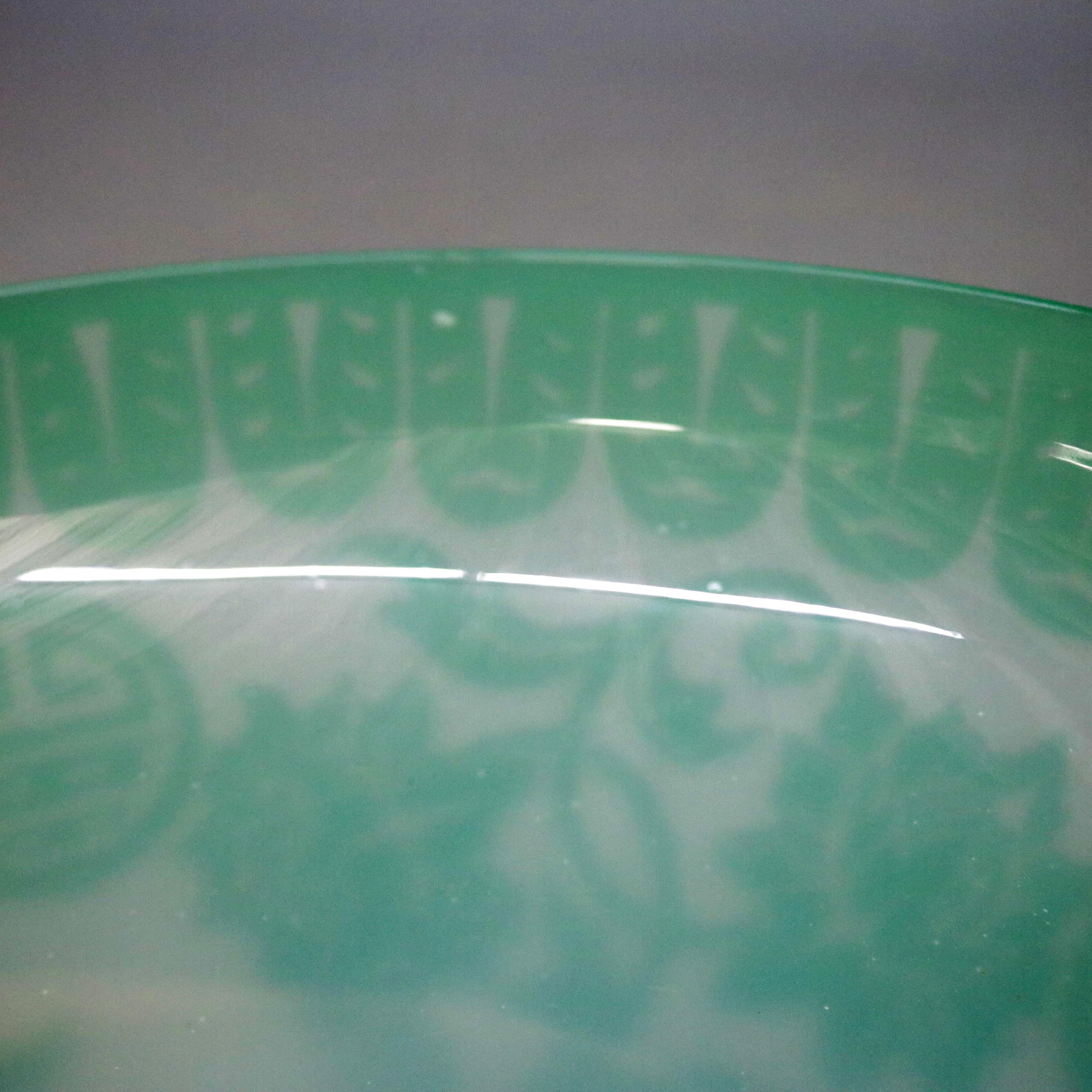Antique Steuben Jade Green Cut Back Chinoiserie Center Bowl with Peonies 7