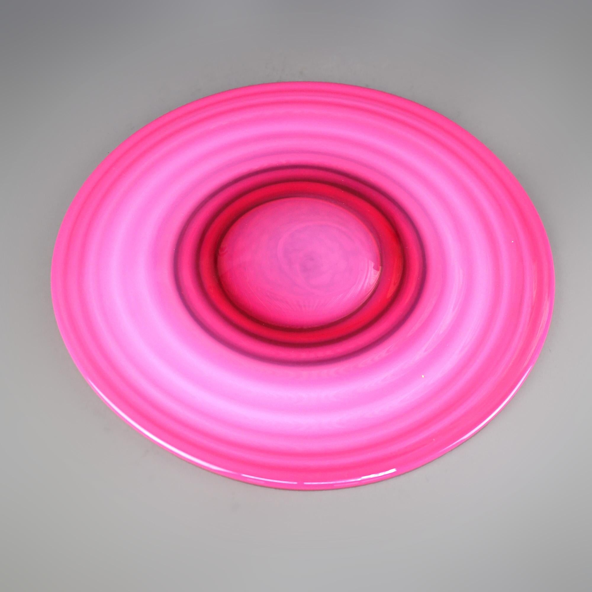 Antique Steuben Opalescent Rosaline Art Glass Charger C1920 In Good Condition In Big Flats, NY