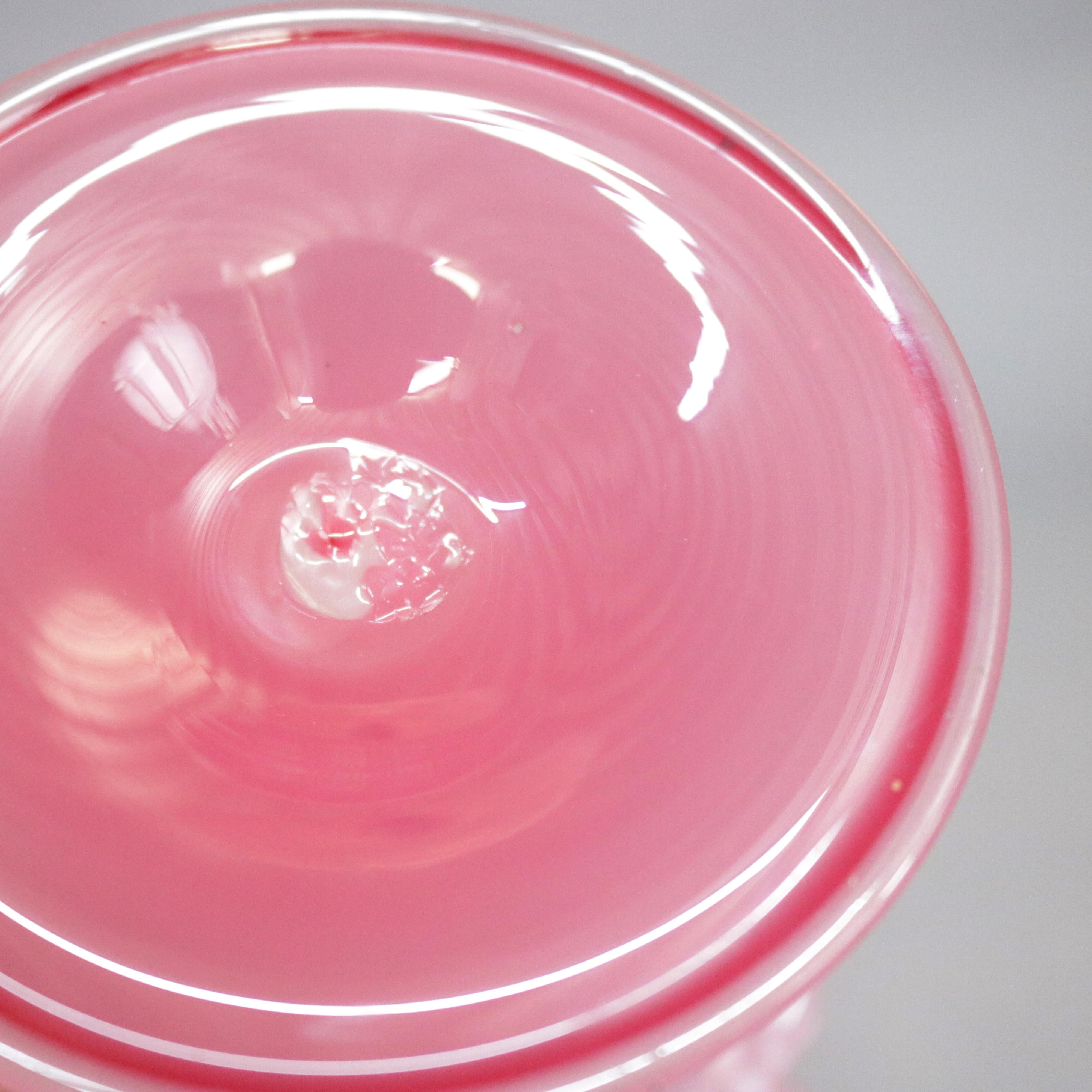 Antique Steuben Rosaline & Alabaster Art Glass Floral Form Compote, circa 1930 5