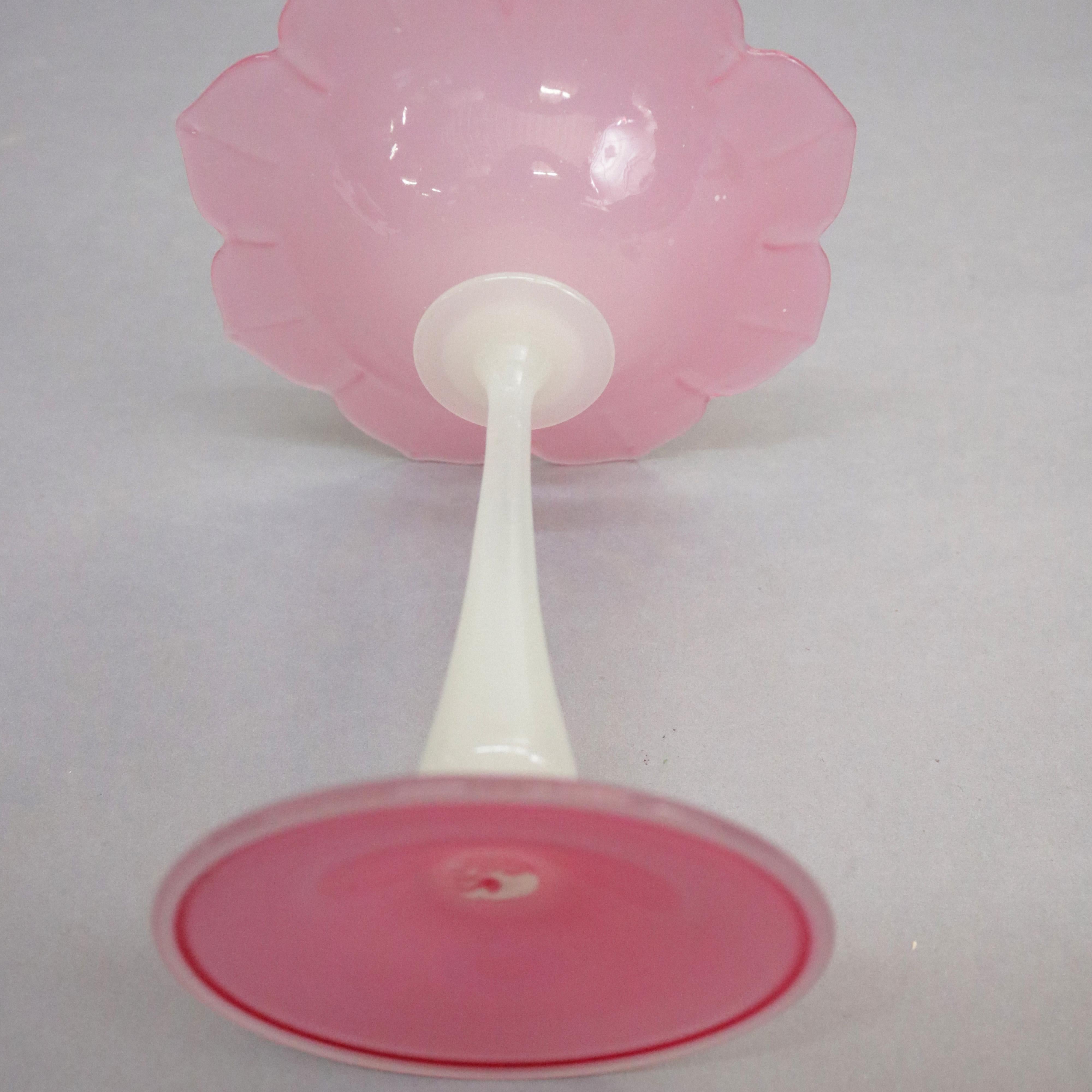 Hand-Crafted Antique Steuben Rosaline & Alabaster Art Glass Floral Form Compote, circa 1930