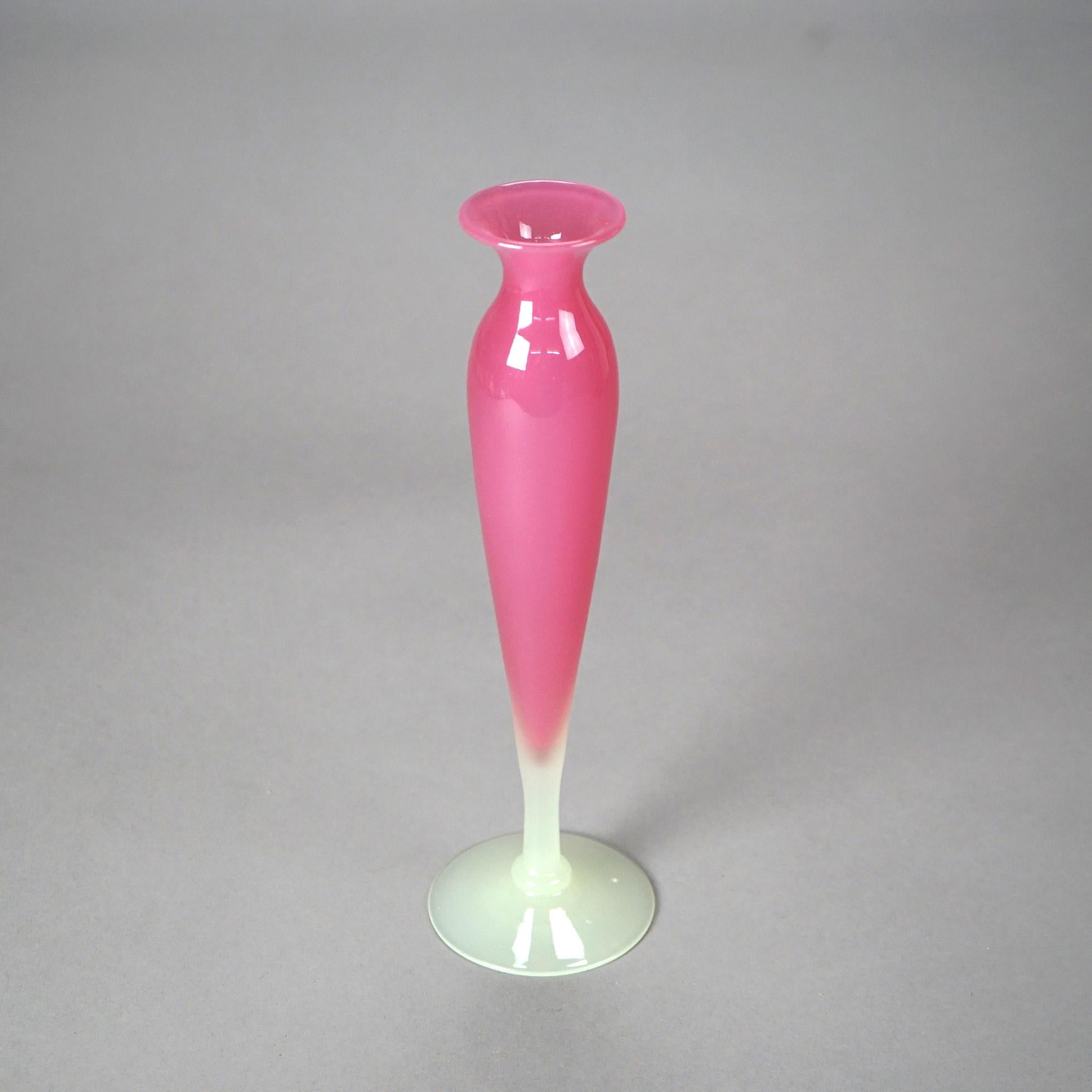 Arts and Crafts Antique Steuben Rosaline Pink and Alabaster Art Glass Bud Vase C1920