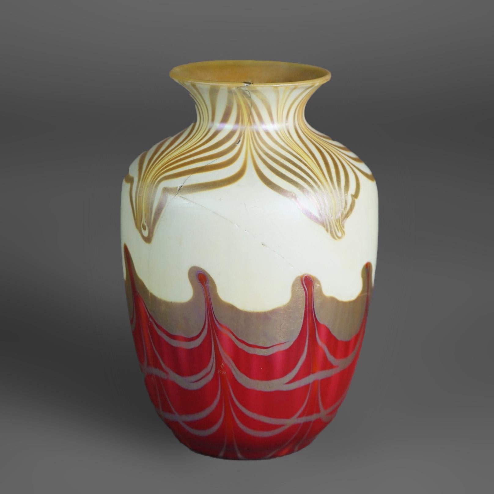 Arts and Crafts Antique Steuben School Art Glass Vase As Found, Rare Color Circa 1920