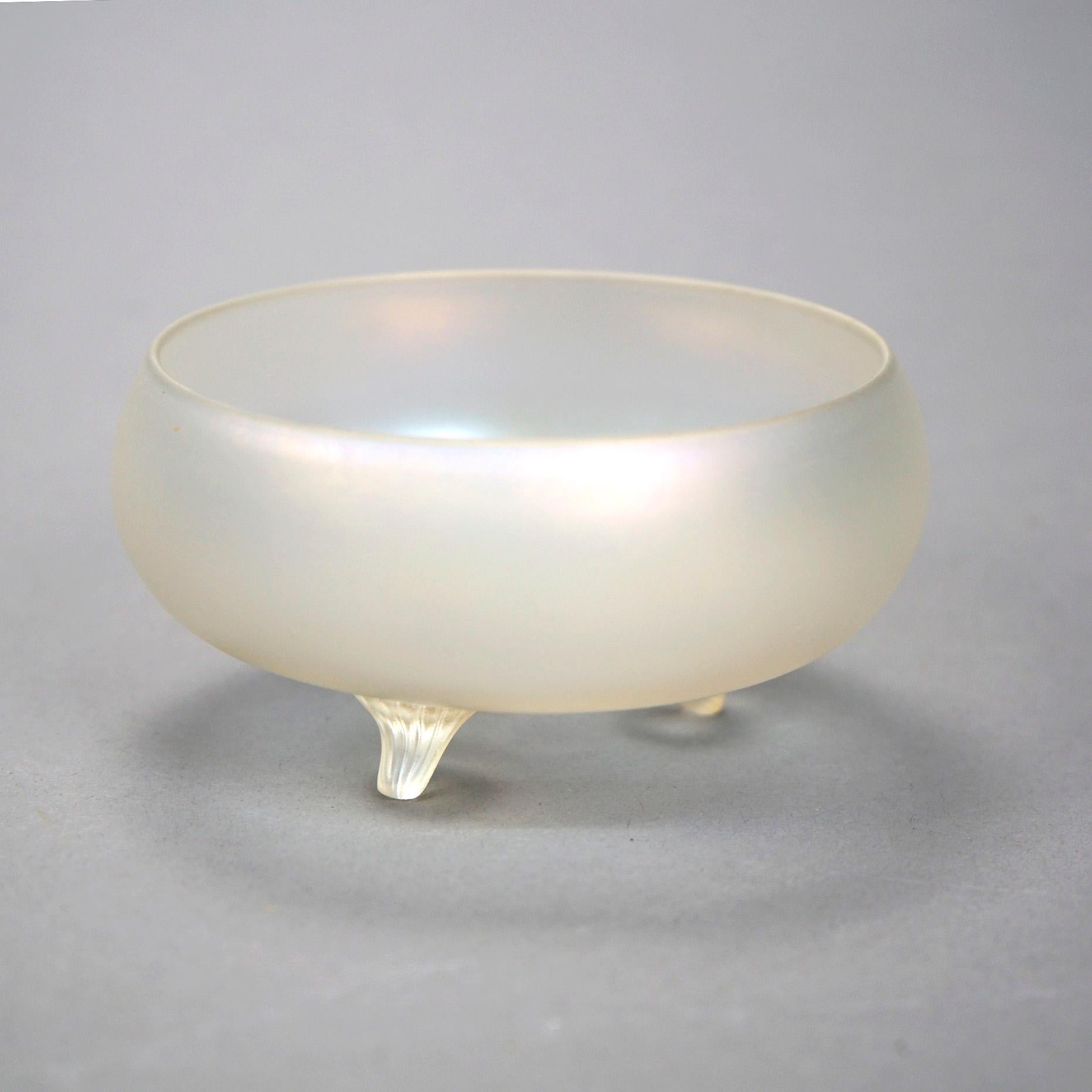20th Century Antique Steuben Verde Soie Art Glass Footed Bowl, Circa 1930