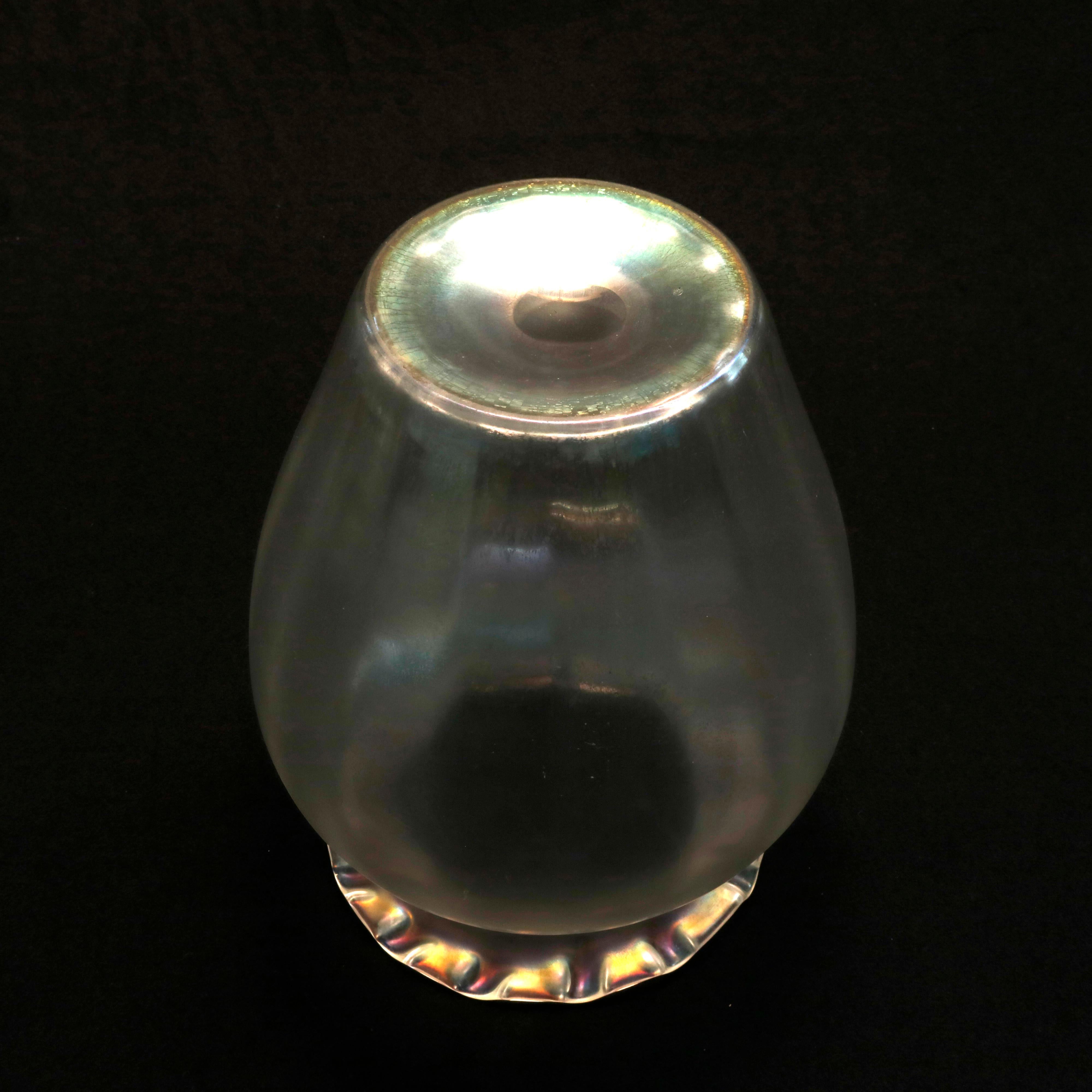 20th Century Antique Steuben Verre De Soie Crimped Edge Art Glass Vase, Circa 1920