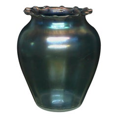 Antique Steuben Verre De Soie Crimped Edge Art Glass Vase, Circa 1920
