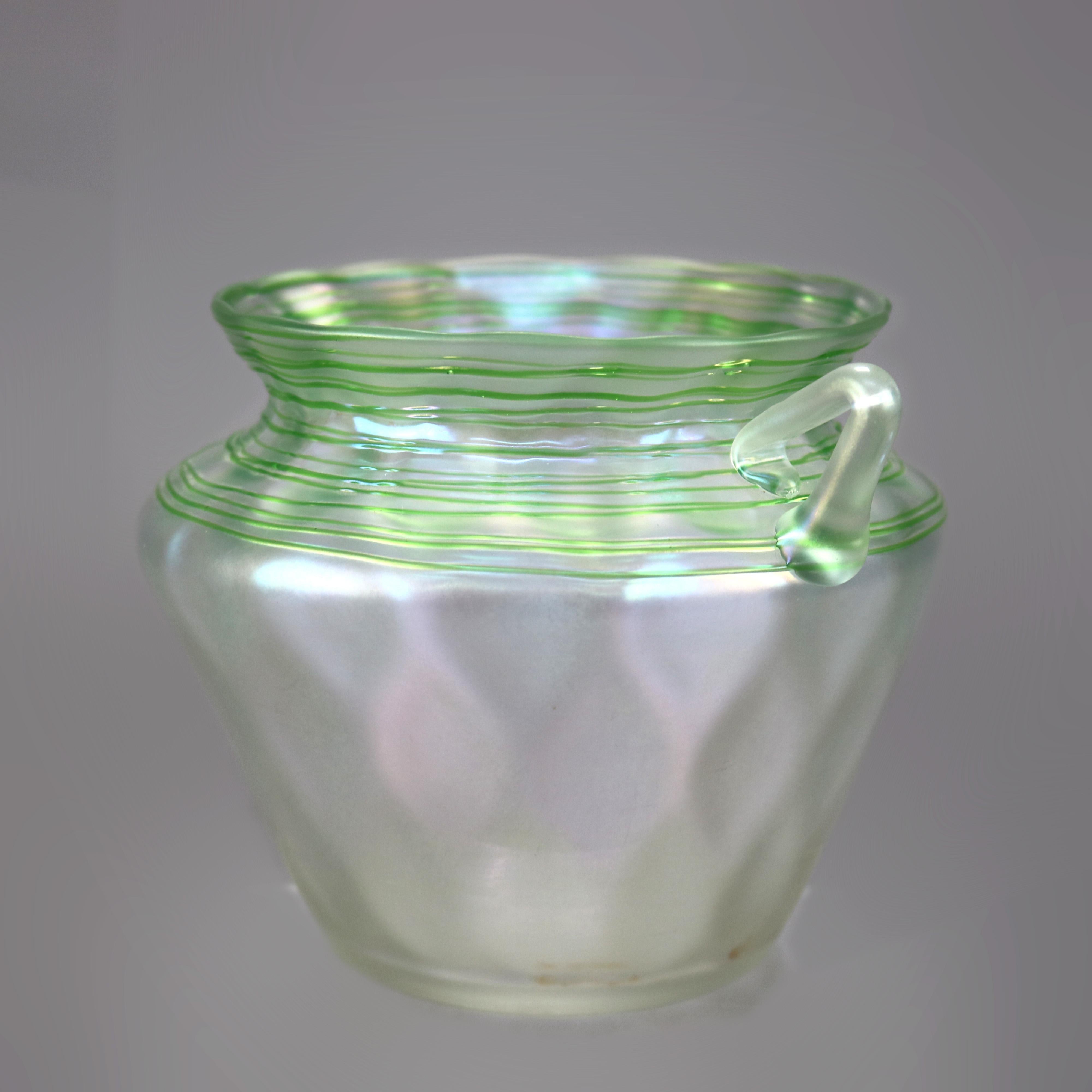 American Antique Steuben Verre De Soie Green Threaded Art Glass Vase, circa 1920