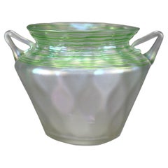 Antique Steuben Verre De Soie Green Threaded Art Glass Vase, circa 1920