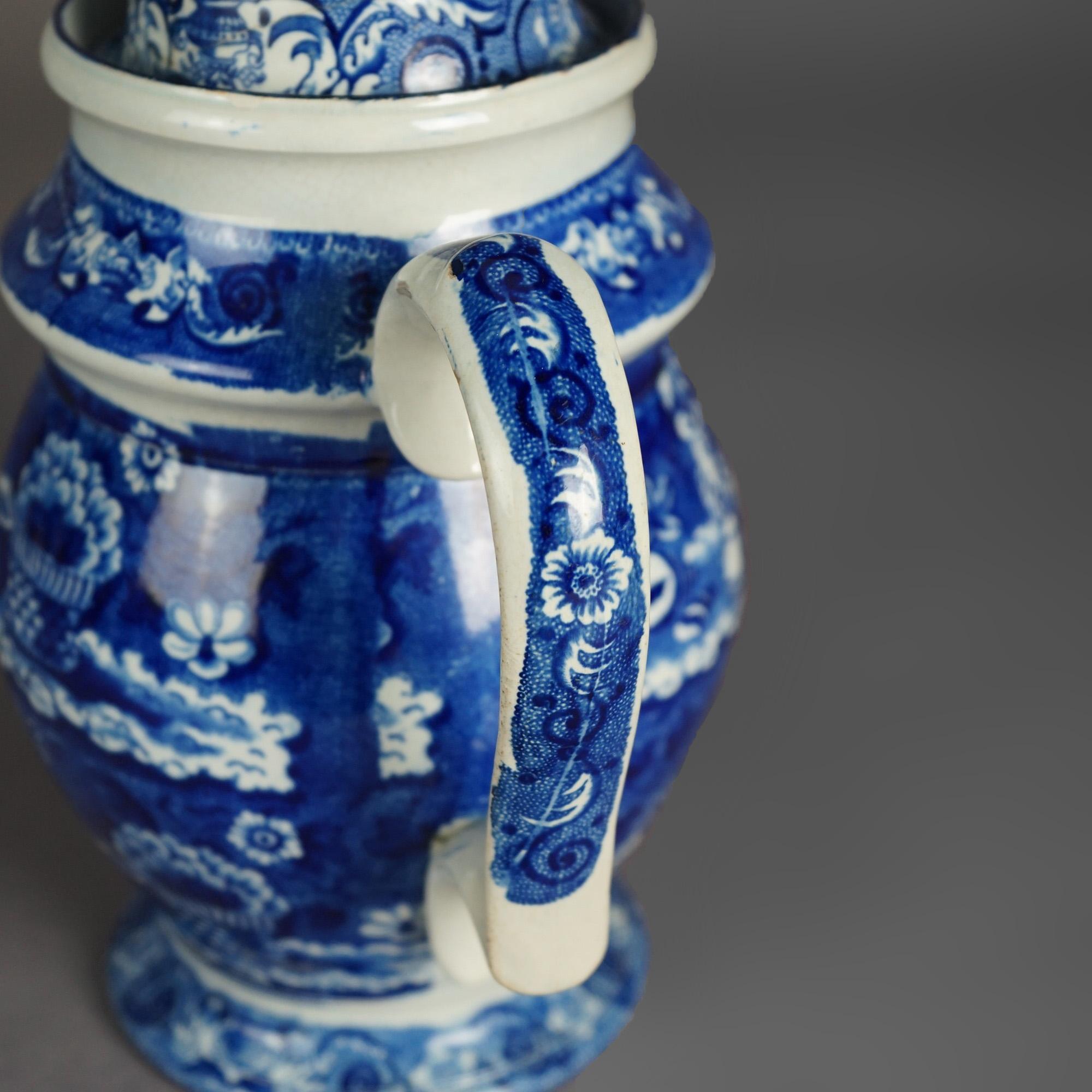 Antike Stevenson Staffordshire-Keramik-Kaffeekanne in Flow Blau, 19. Jahrhundert im Angebot 6