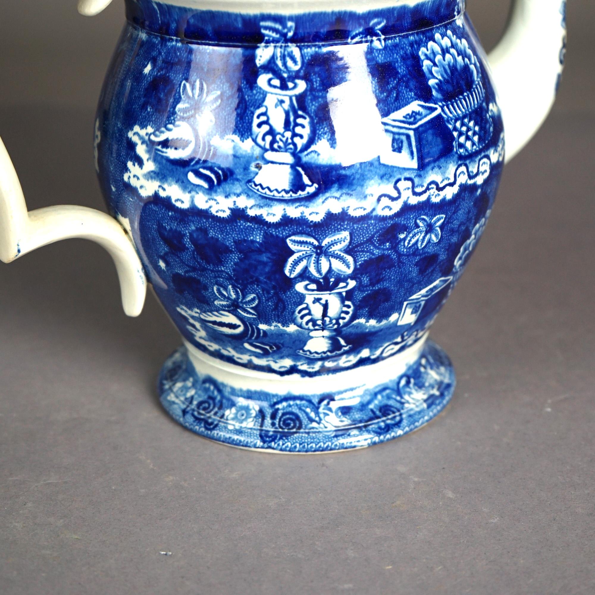 Antique Stevenson Staffordshire Pottery Flow Blue Coffee Pot 19thC 6