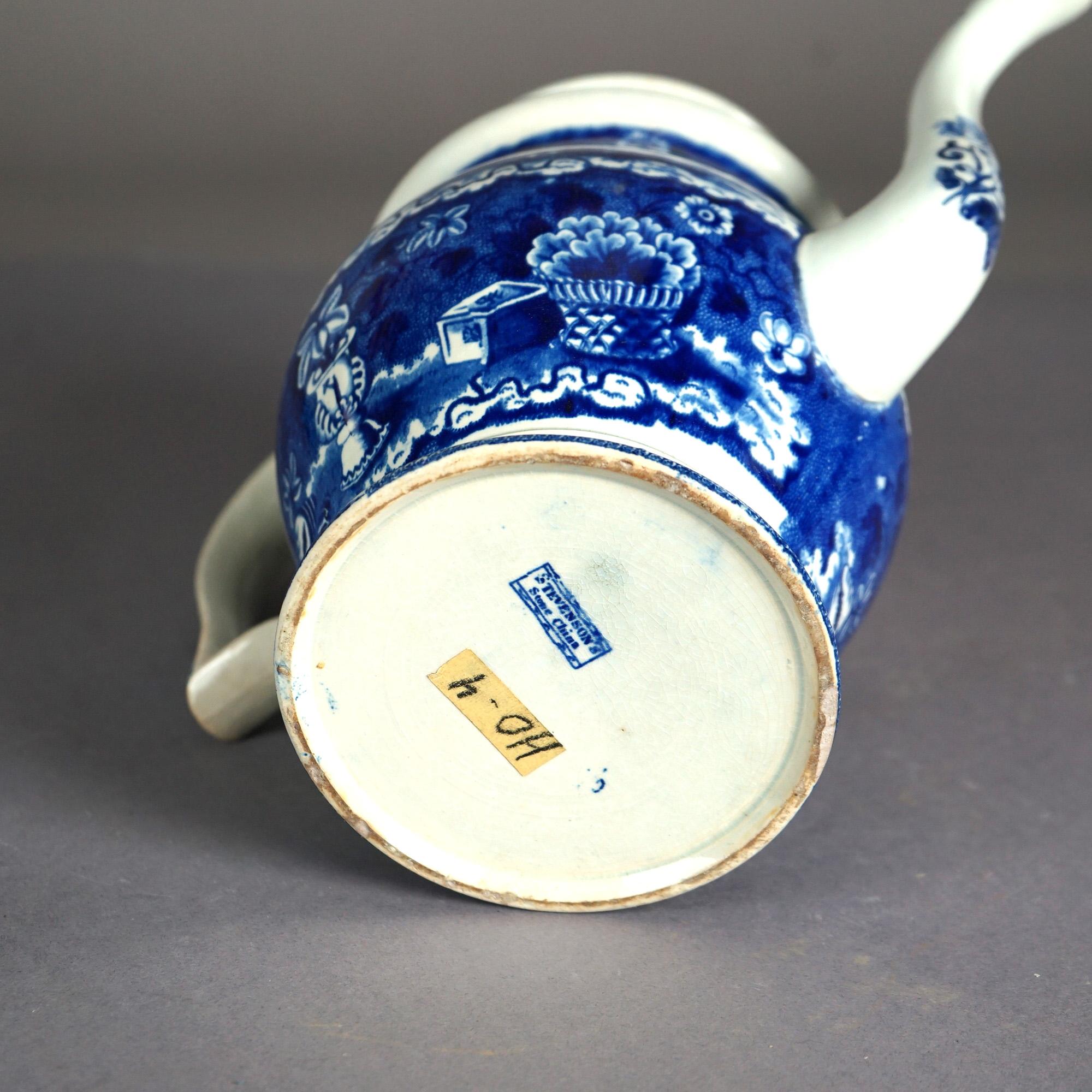 Antique Stevenson Staffordshire Pottery Flow Blue Coffee Pot 19thC 4