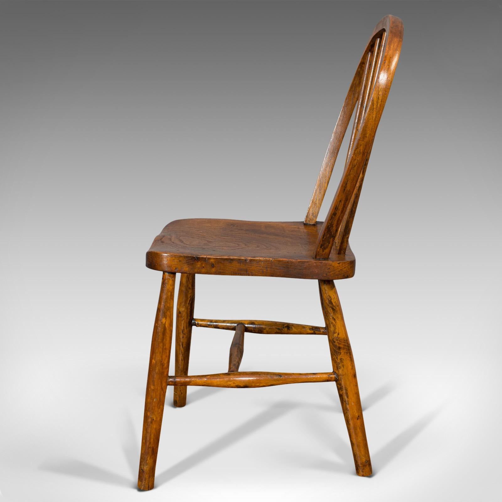 British Antique Stick Back Chair, English, Elm, Beech, Station Seat, Victorian