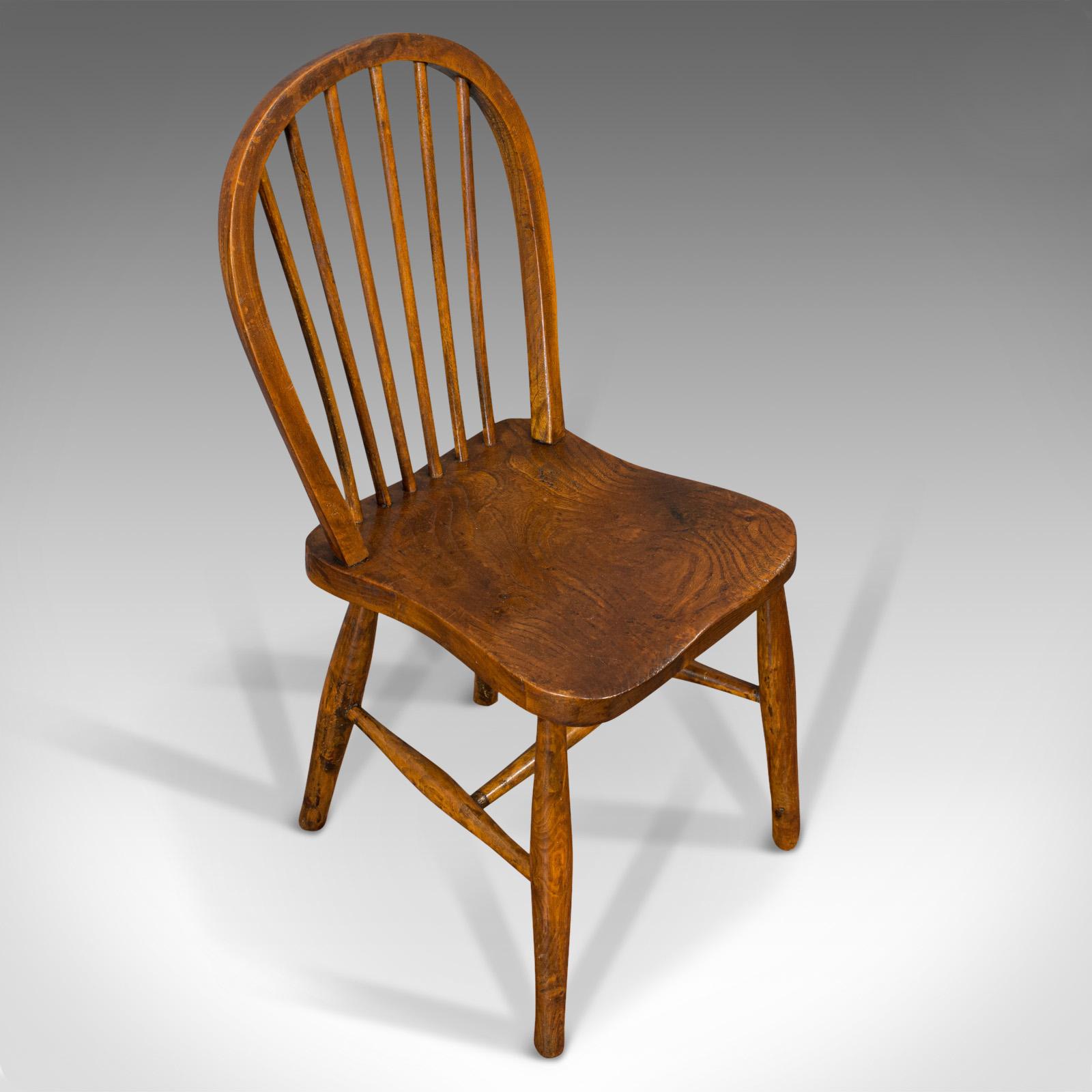 20th Century Antique Stick Back Chair, English, Elm, Beech, Station Seat, Victorian