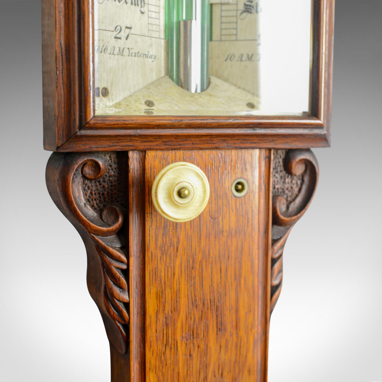 19th Century Stick Barometer Davis Leeds English Oak Scientific Instrument, circa 1830