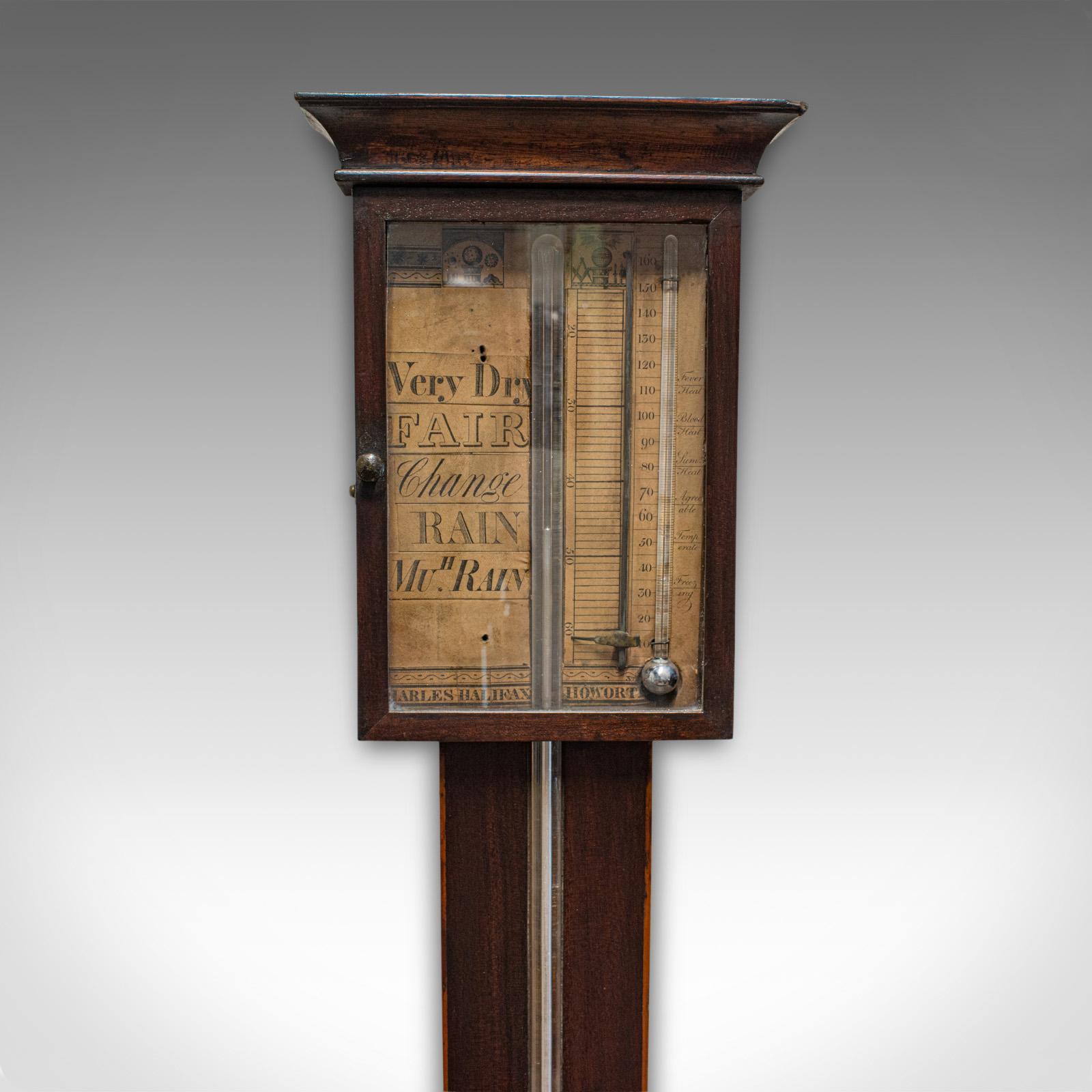 19th Century Antique Stick Barometer, English, Mahogany, Charles Howarth, Halifax, Victorian