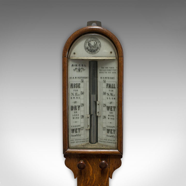 Antique Stick Barometer, English, Oak, Twin Vernier, Army and Navy