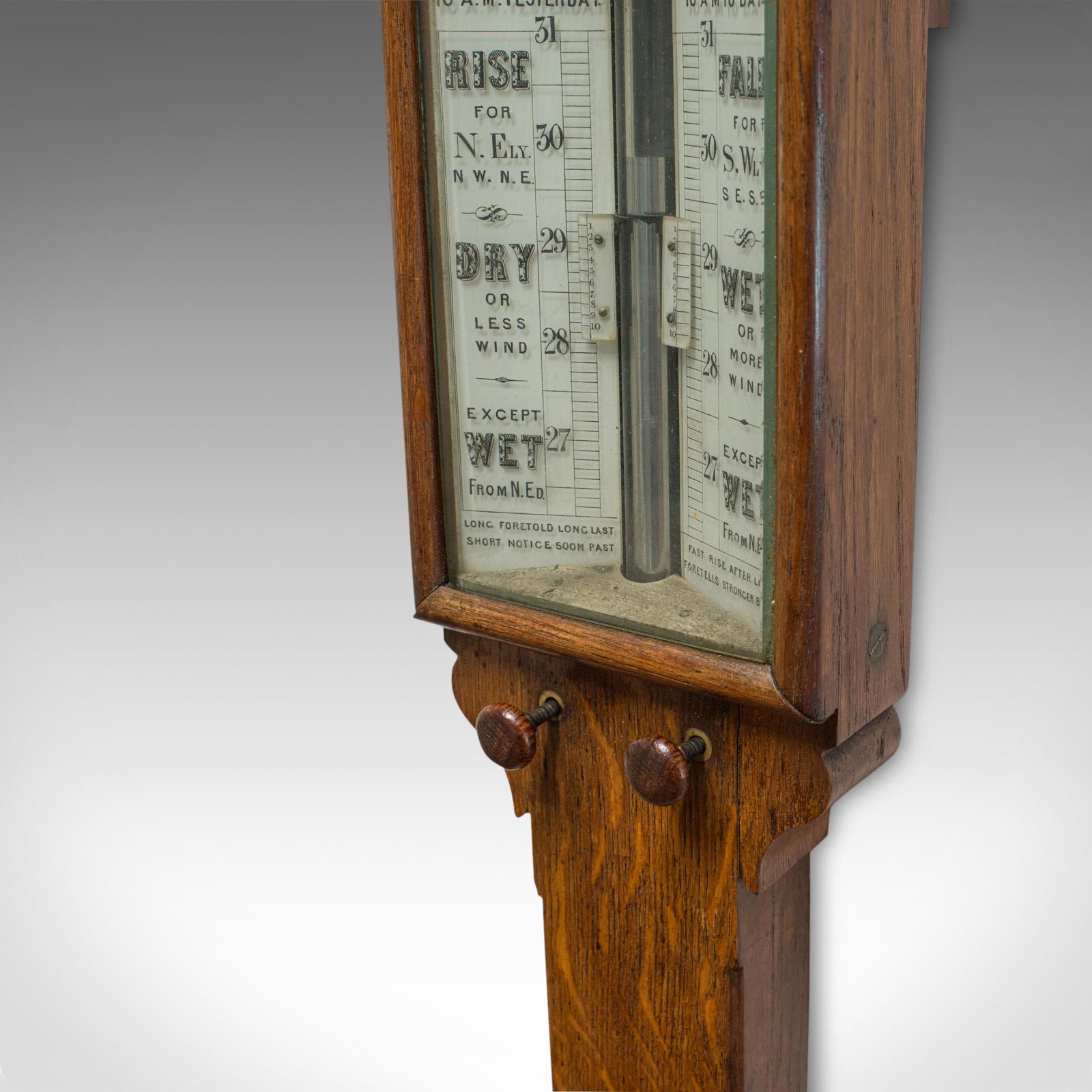 19th Century Antique Stick Barometer, English, Oak, Twin Vernier, Army and Navy, Victorian