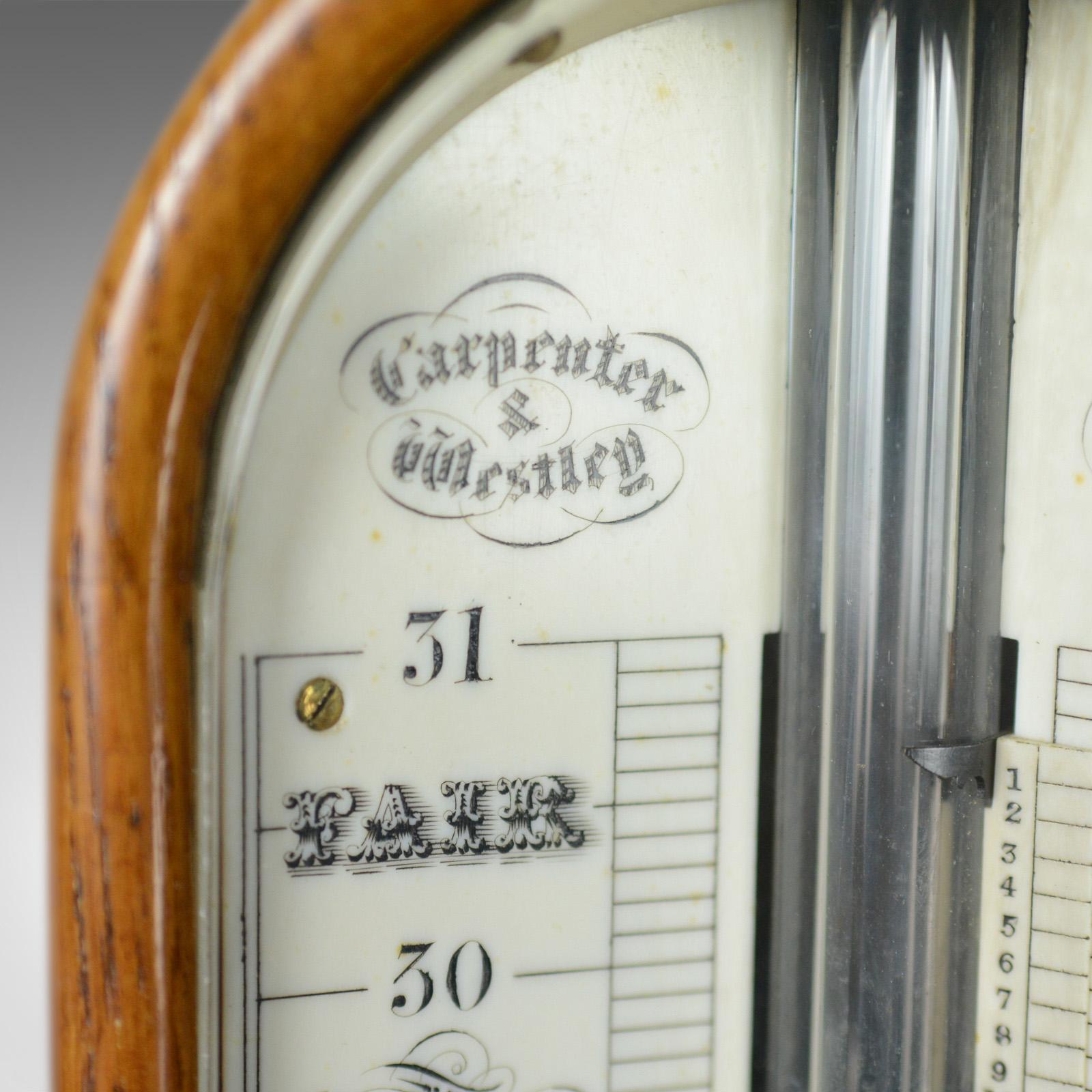 Victorian Antique Stick Barometer, Thermometer, Carpenter and Westley, London, Oak