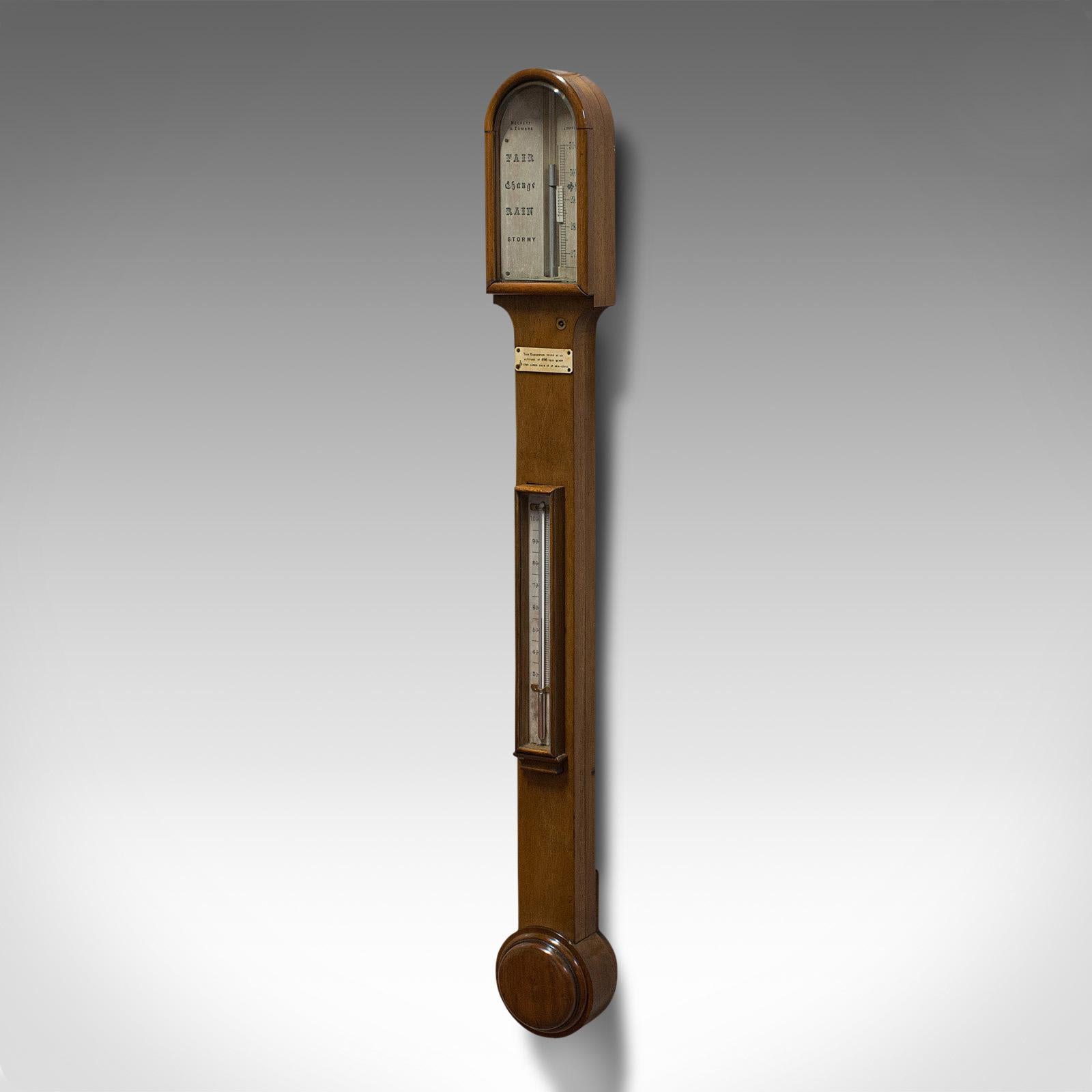 British Antique Stick Barometer, Walnut, Scientific Instrument, Negretti & Zambra, 1900