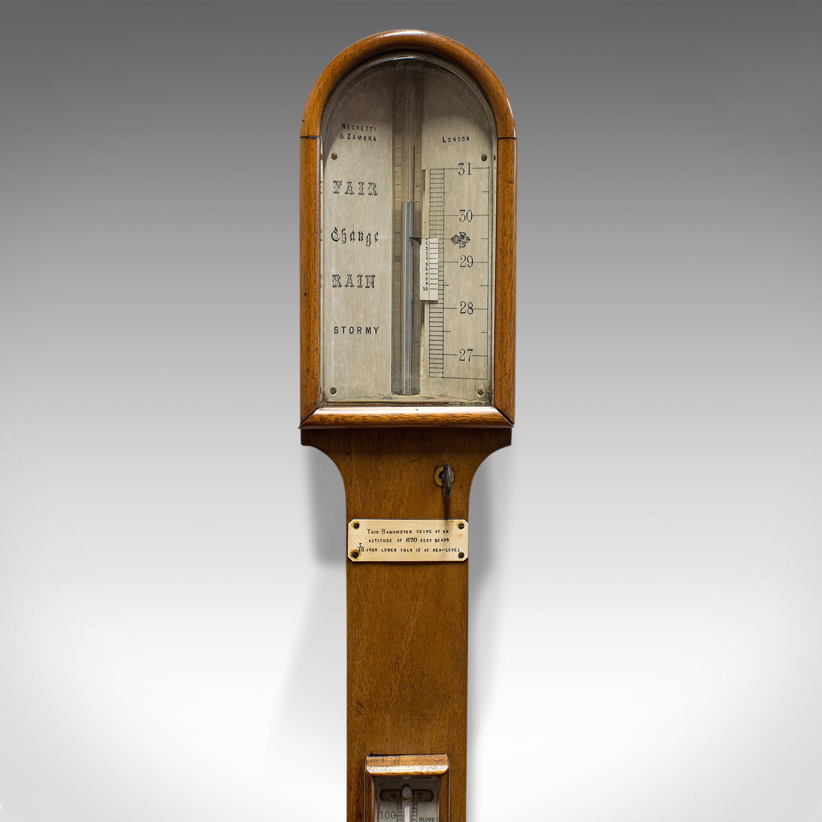 19th Century Antique Stick Barometer, Walnut, Scientific Instrument, Negretti & Zambra, 1900