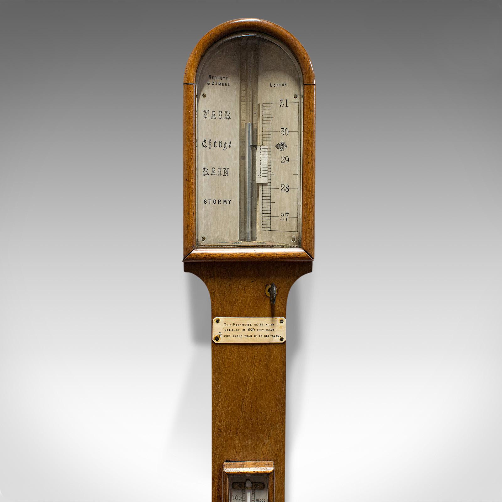 Antique Stick Barometer, Walnut, Scientific Instrument, Negretti & Zambra, 1900 For Sale 1