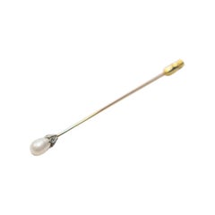 Antique Stick Pin Made in Gold with  Pearl and It Surrounds with Diamond