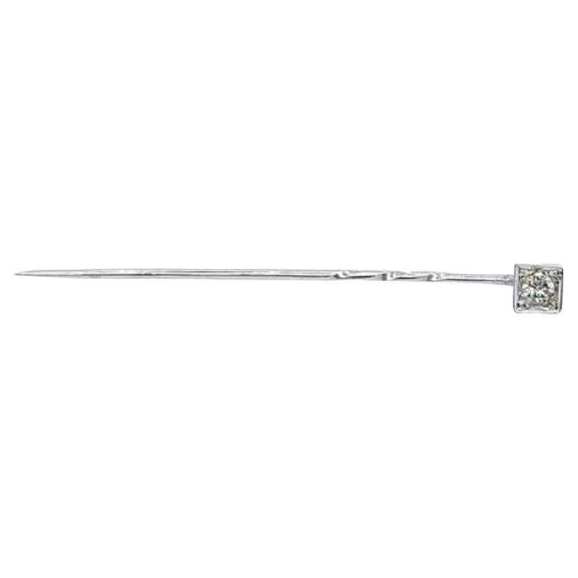 Antique Stick Pin Set with 0.12ct Round Diamond in 15ct/ 9ct White Gold For Sale