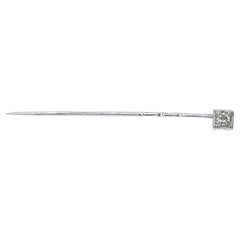 Antique Stick Pin Set with 0.12ct Round Diamond in 15ct/ 9ct White Gold