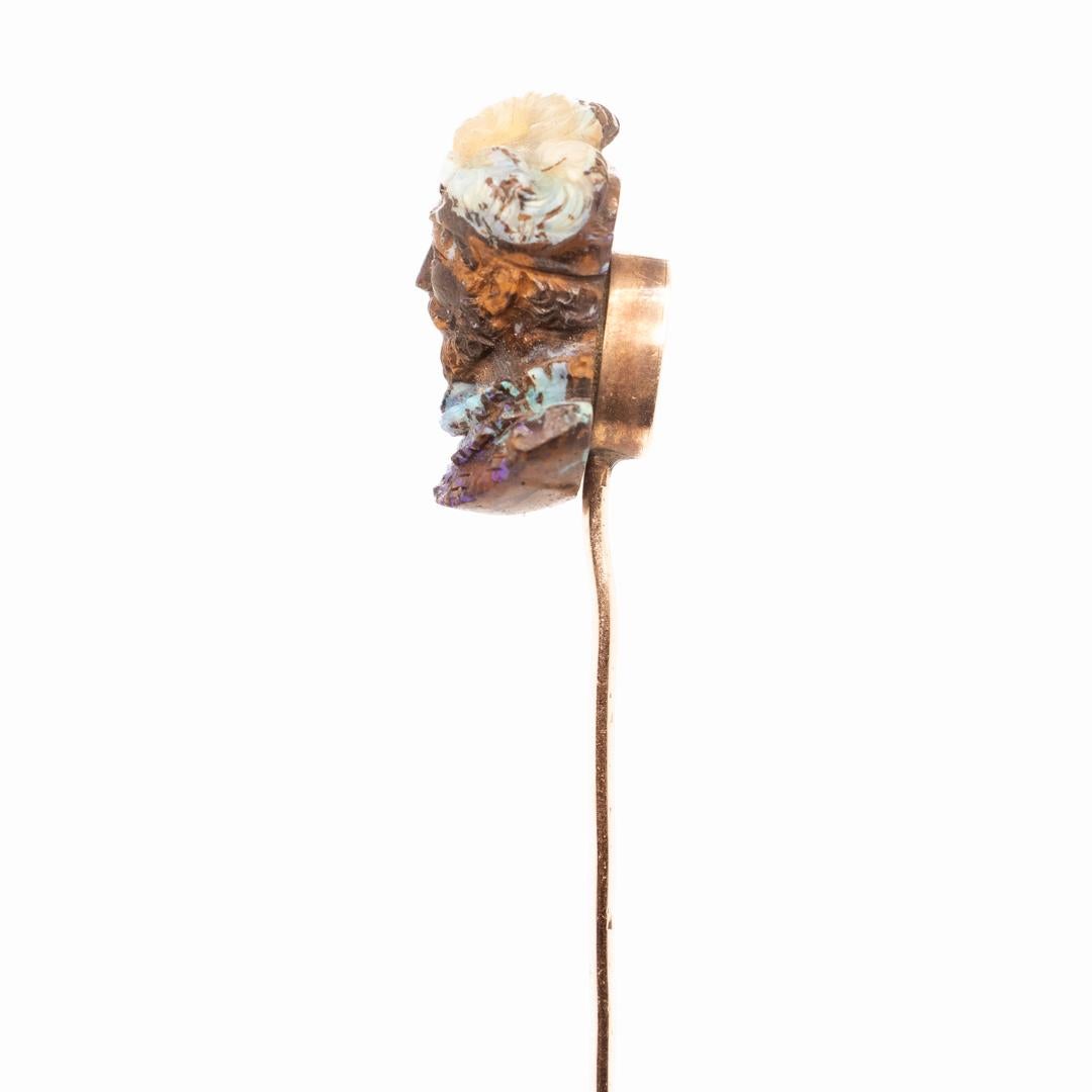 Women's or Men's Antique Stick Pin with Carved Opal Bust of a Man attributed to Wilhelm Schmidt For Sale