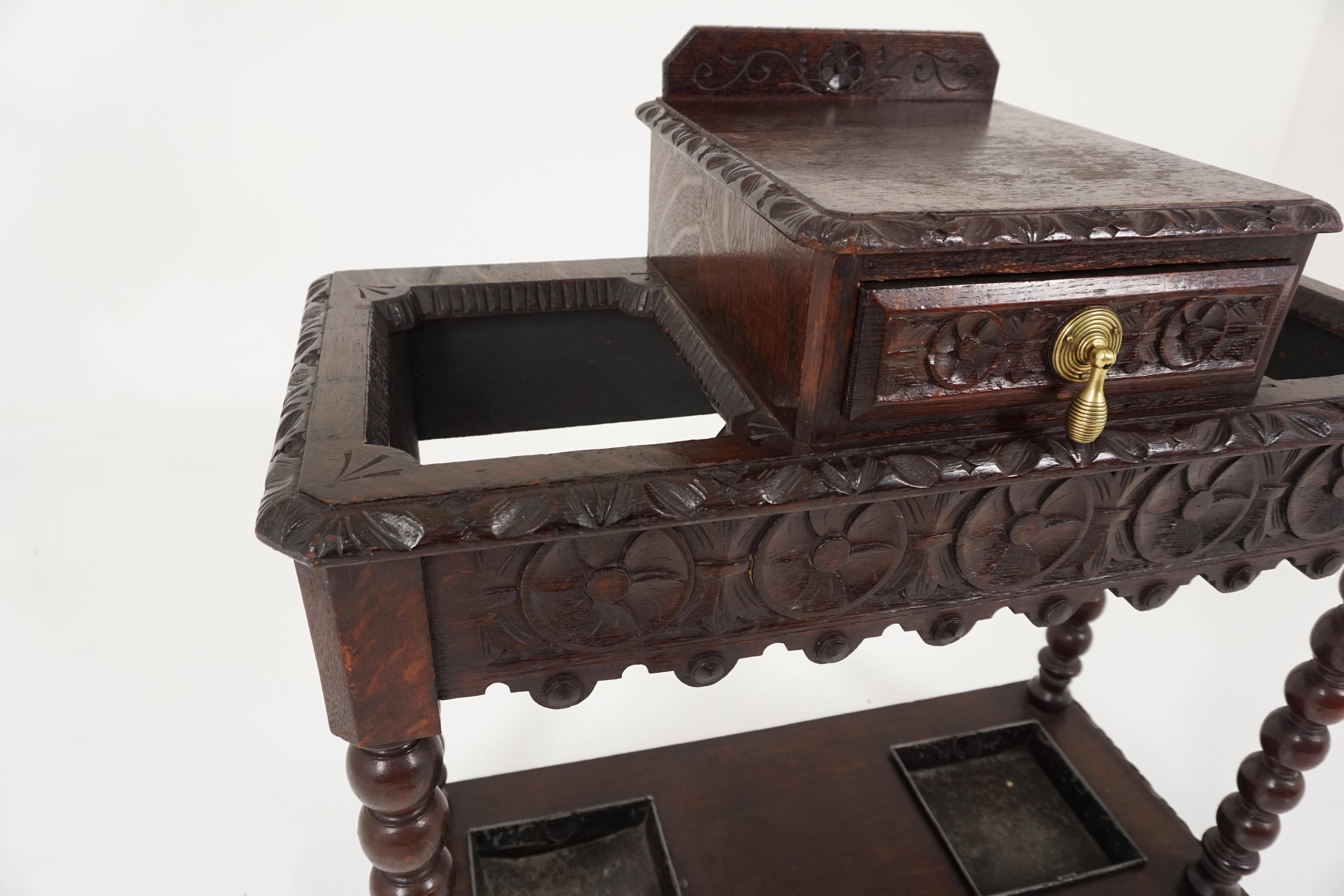 Antique Stick Stand, Carved Tiger Oak Umbrella Hall Stand, Scotland 1880, B1800 In Good Condition In Vancouver, BC