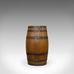 Antique Stick Stand, English, Oak, Iron, Barrel, Umbrella, Cask, Victorian