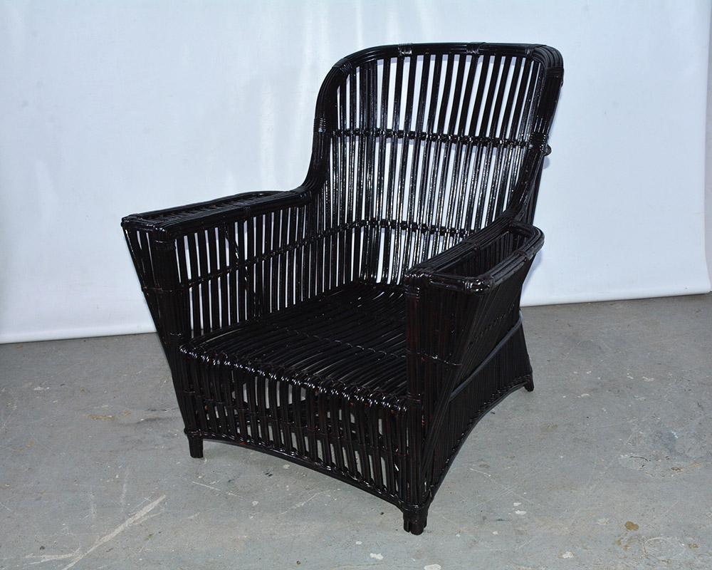 Early 20th Century Antique Stick Wicker Chaise Lounge and Matching Chair