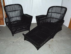 Antique Stick Wicker Chaise Lounge and Matching Chair