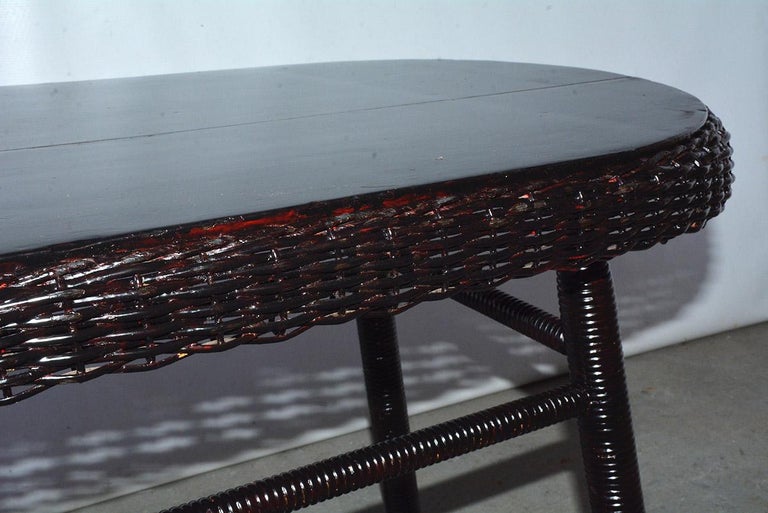 Antique Stick Wicker Oval Shape Coffee or Cocktail Table For Sale at