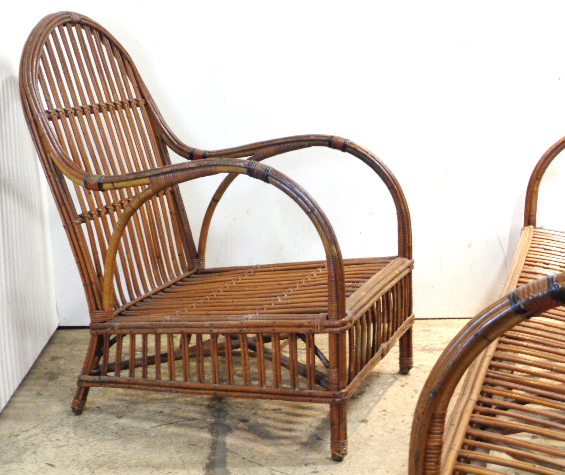 American Natural Stick Wicker Settee and Matching Armchair, Circa 1930 4