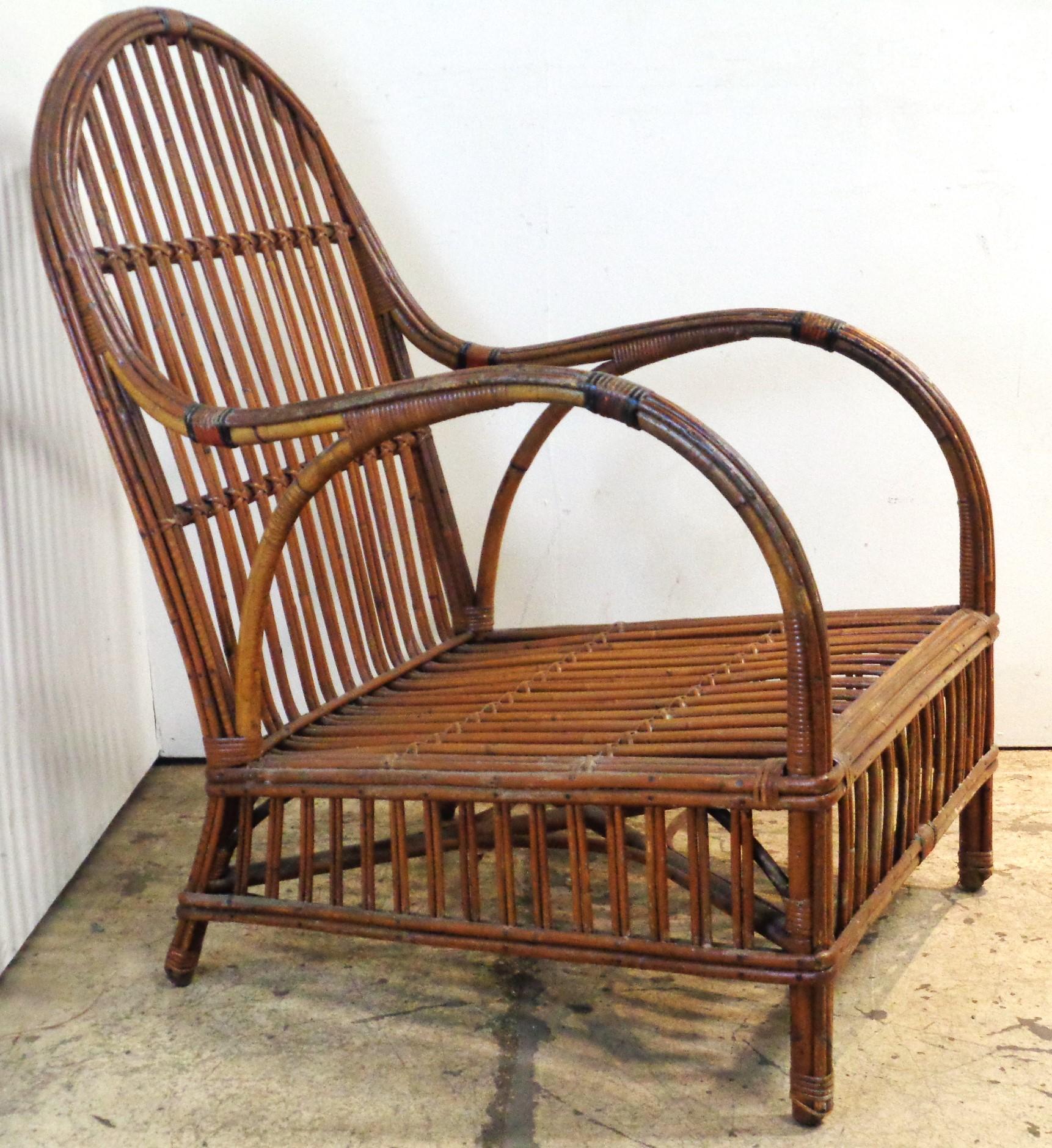 American Natural Stick Wicker Settee and Matching Armchair, Circa 1930 5