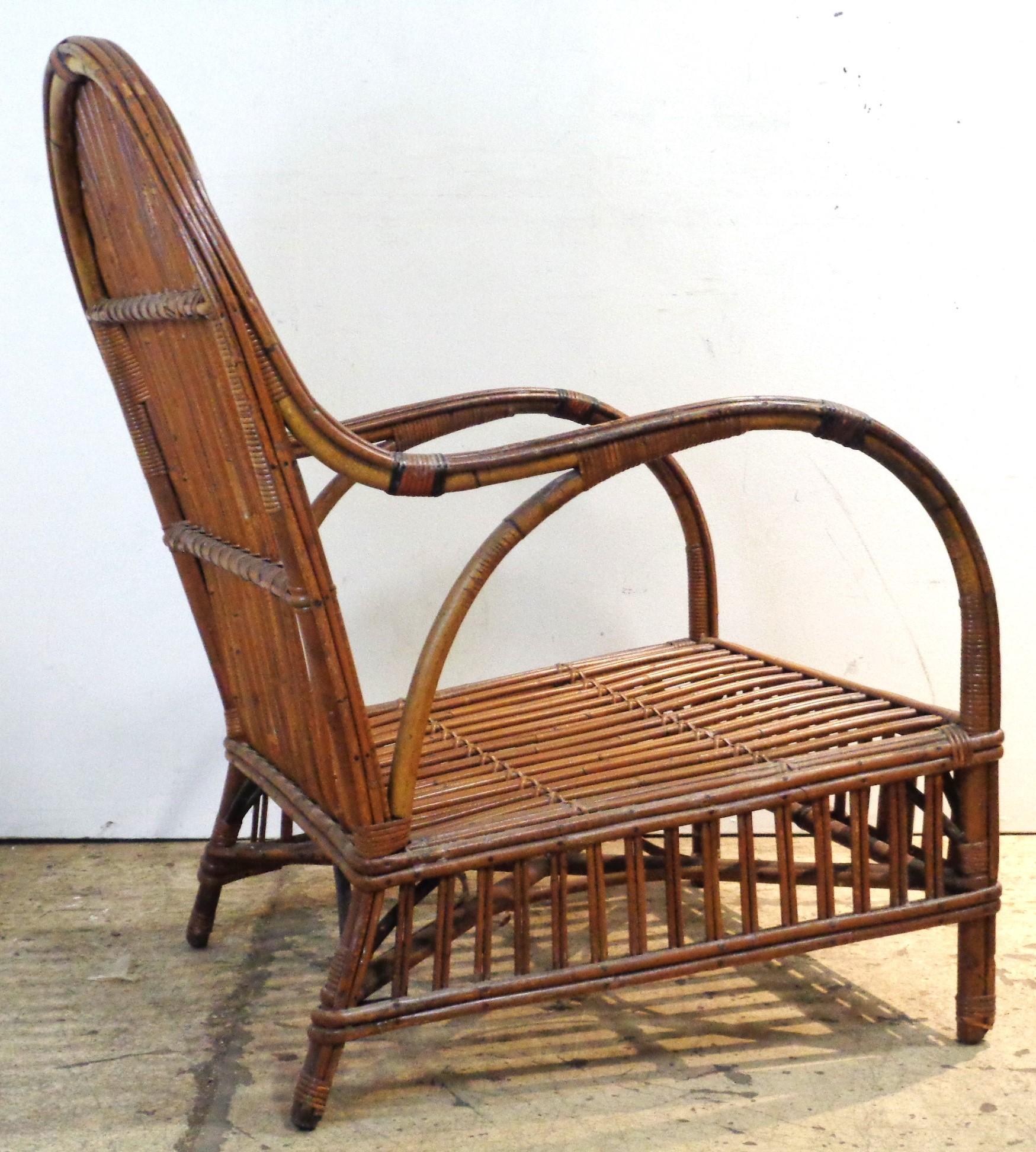 American Natural Stick Wicker Settee and Matching Armchair, Circa 1930 6