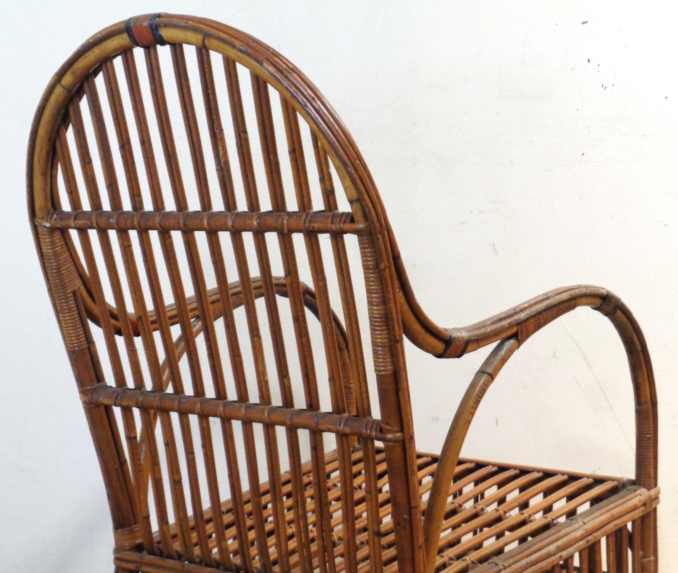 American Natural Stick Wicker Settee and Matching Armchair, Circa 1930 7