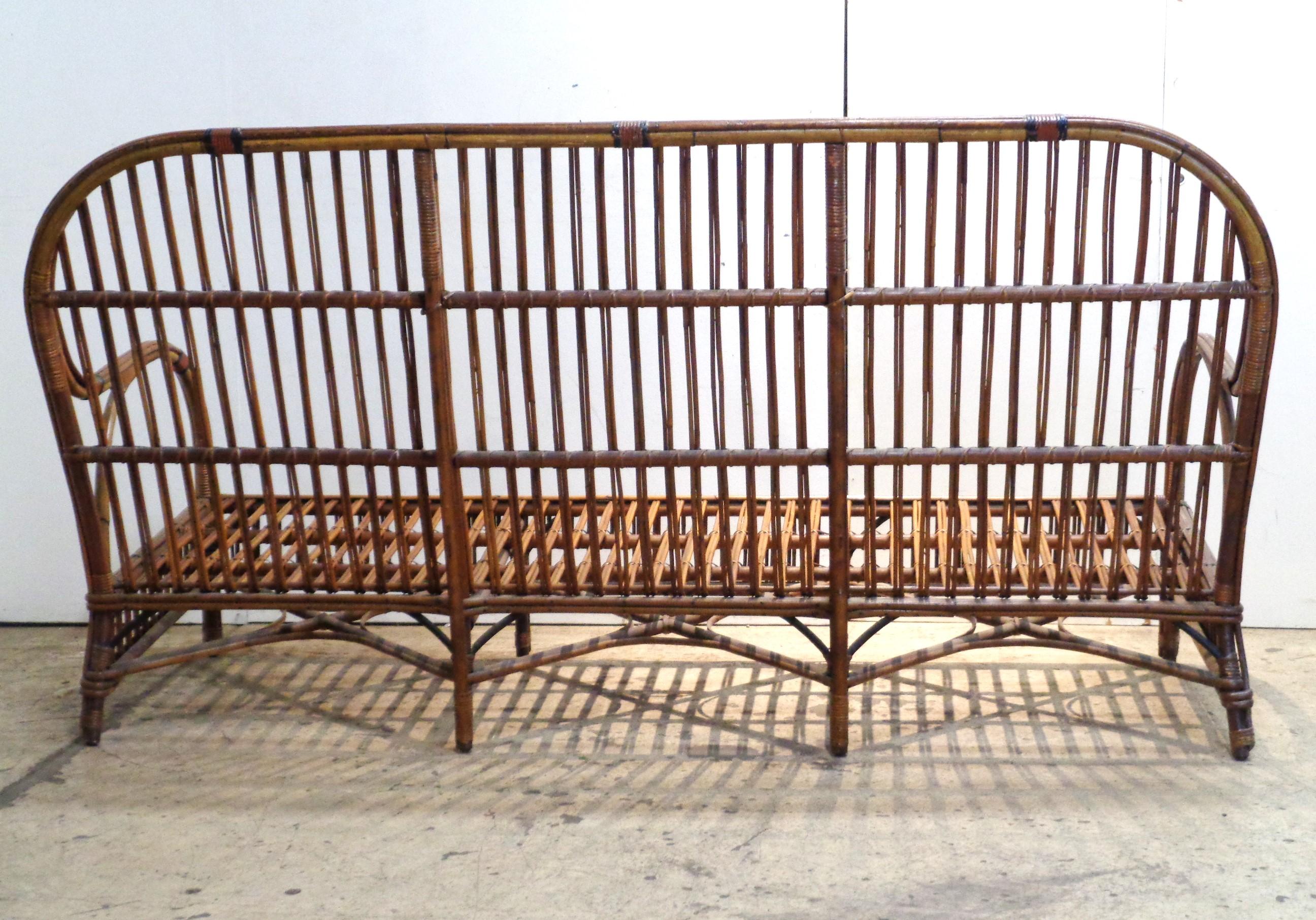 American Natural Stick Wicker Settee and Matching Armchair, Circa 1930 In Good Condition In Rochester, NY